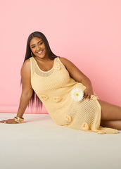 Rosette Crochet Maxi Dress Natural | Ashley Stewart