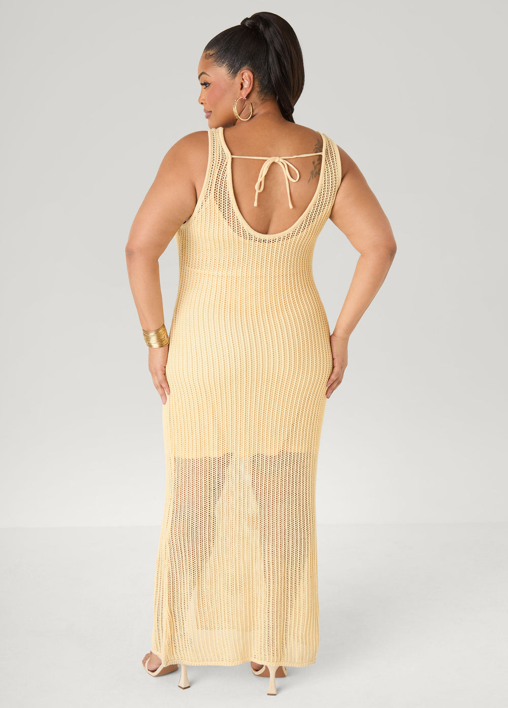 Rosette Crochet Maxi Dress Natural | Ashley Stewart