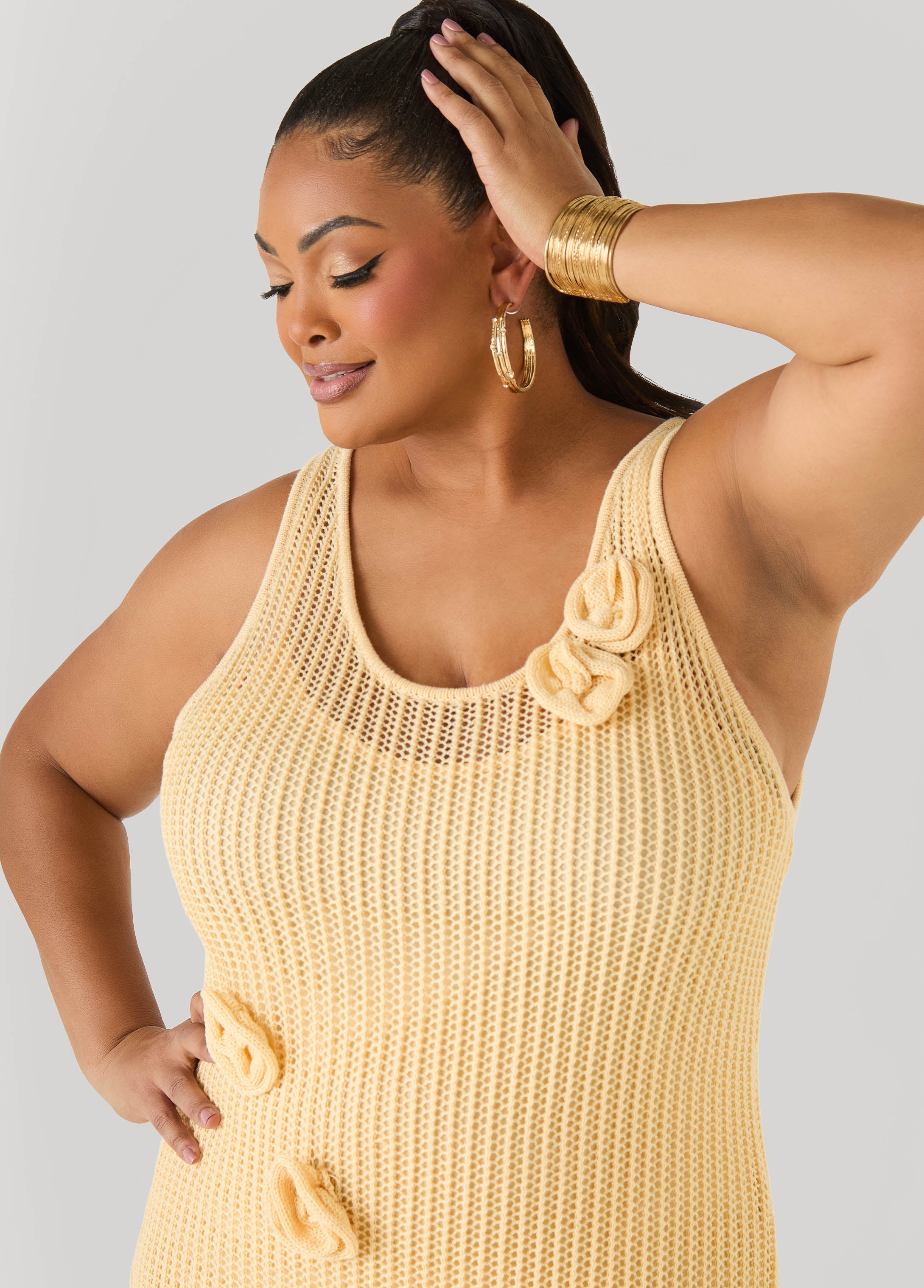 Rosette Crochet Maxi Dress Natural | Ashley Stewart