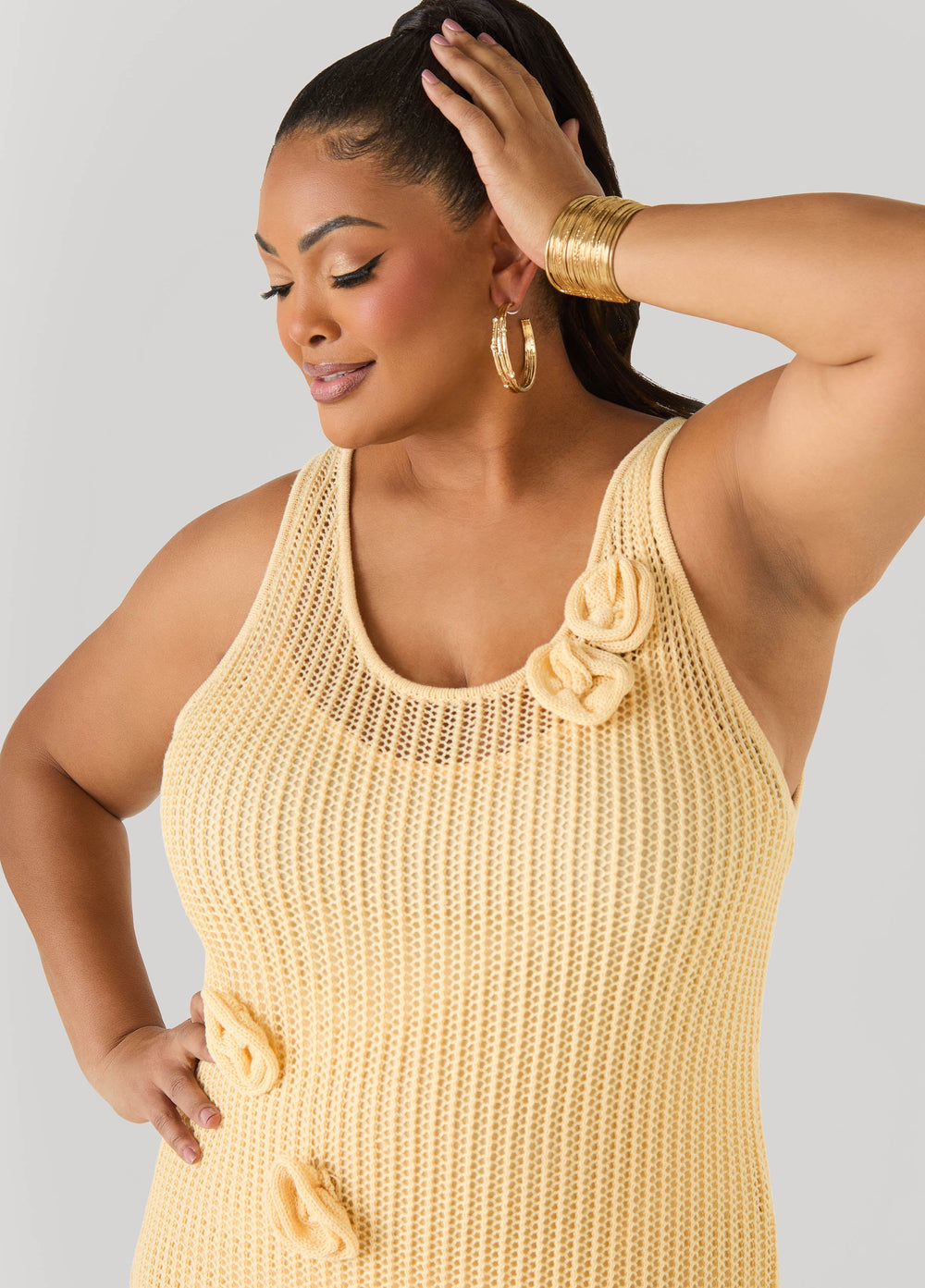 Rosette Crochet Maxi Dress Natural | Ashley Stewart