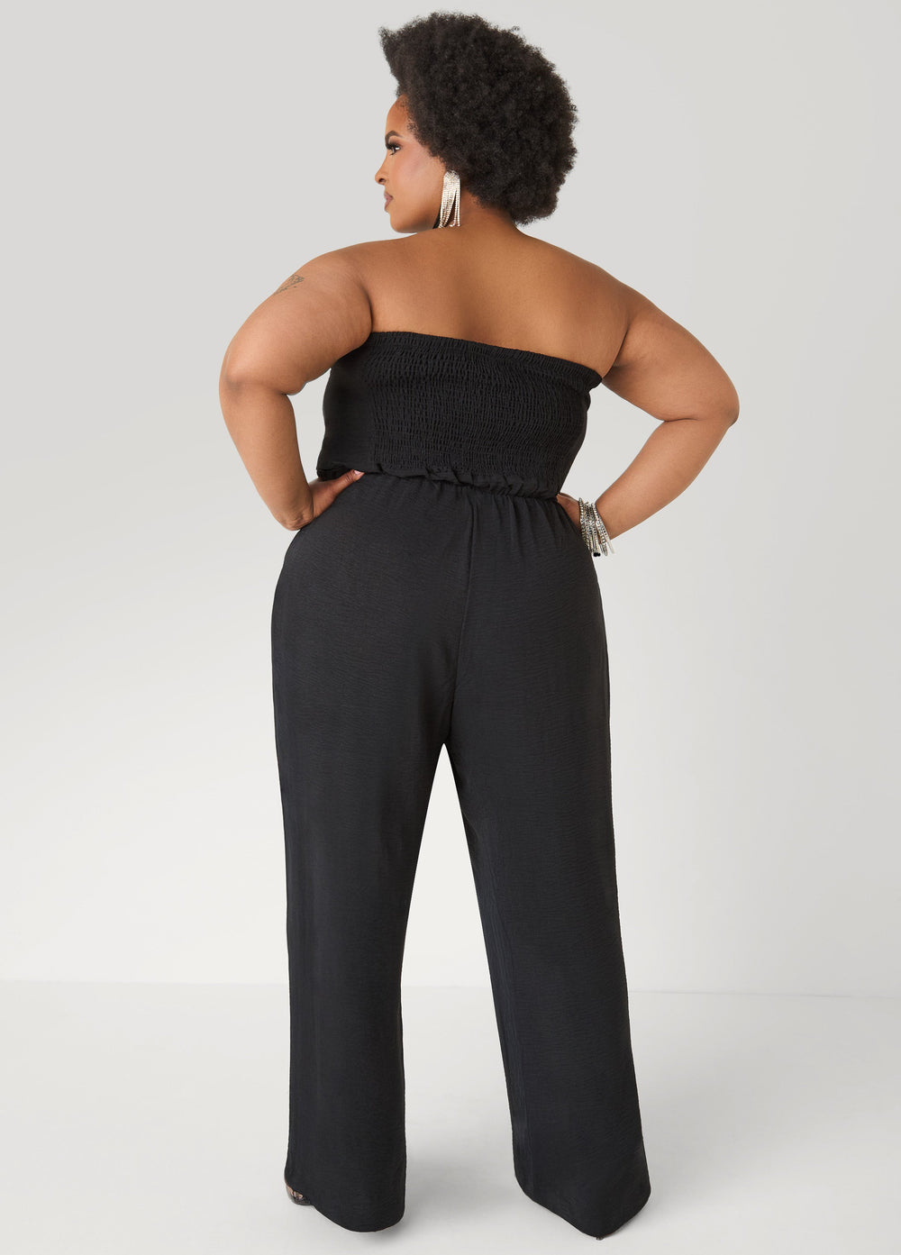Tall Strapless Bow Embellished Jumpsuit Black | Ashley Stewart