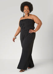 Tall Strapless Bow Embellished Jumpsuit Black | Ashley Stewart