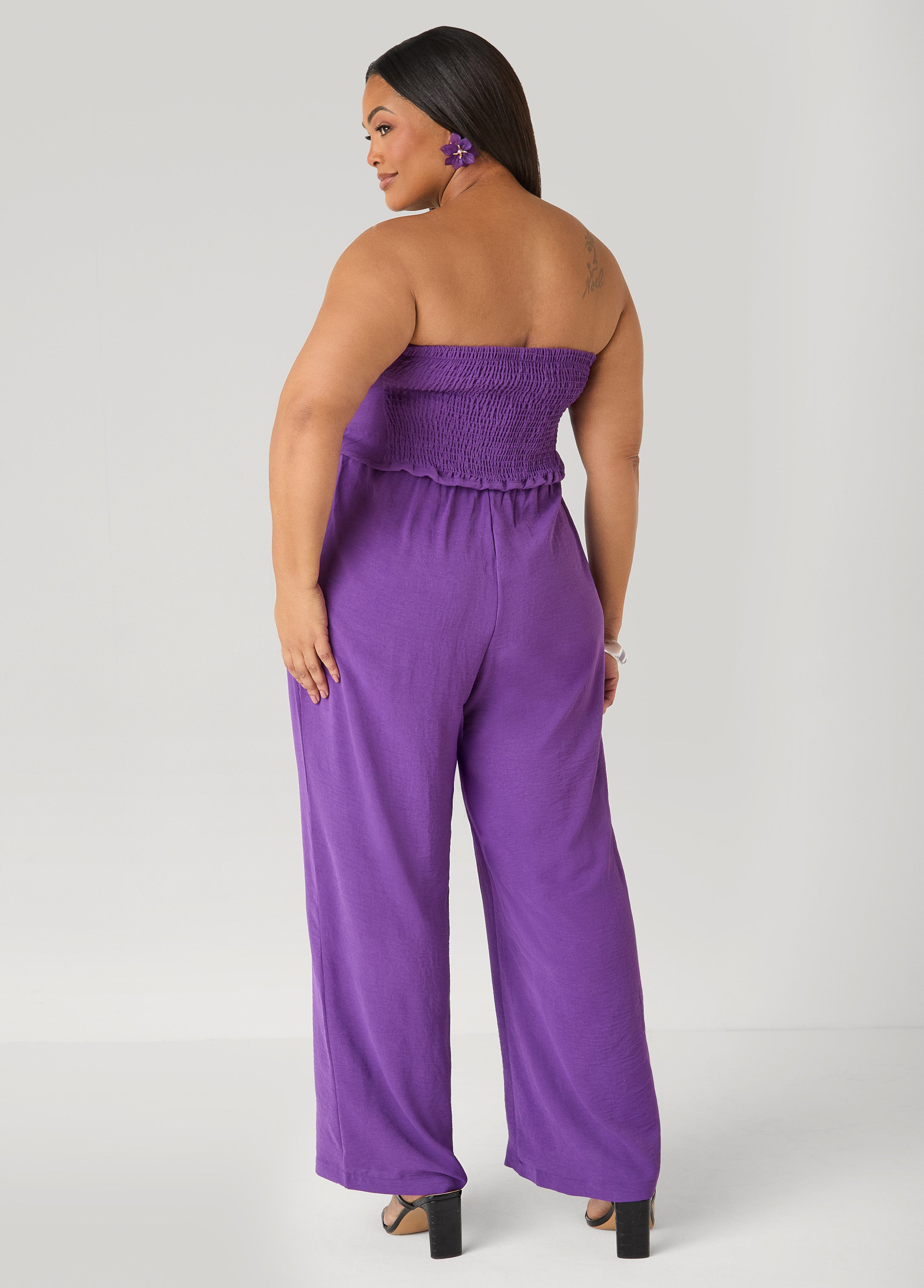 Tall Strapless Bow Embellished Jumpsuit Black | Ashley Stewart