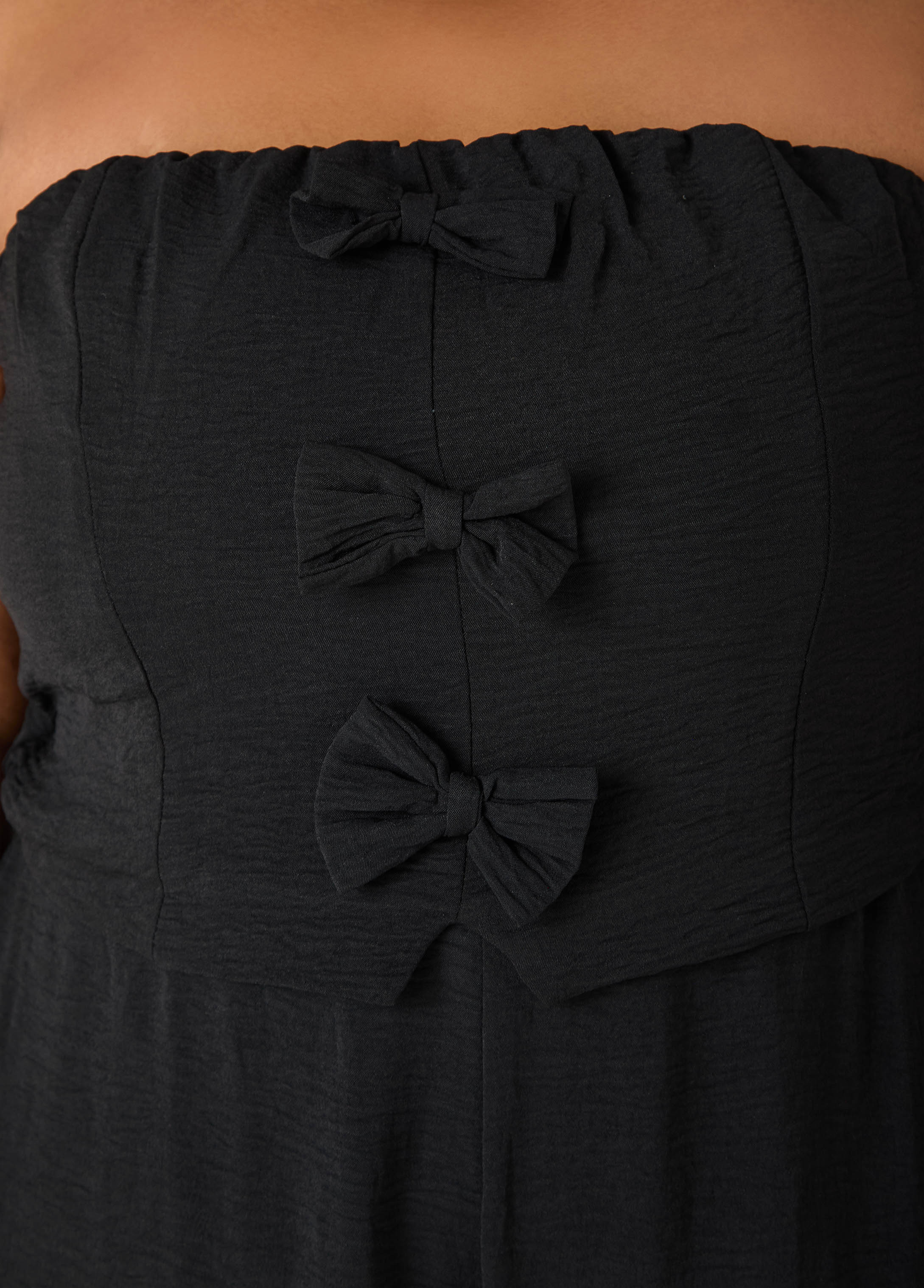 Tall Strapless Bow Embellished Jumpsuit Black | Ashley Stewart