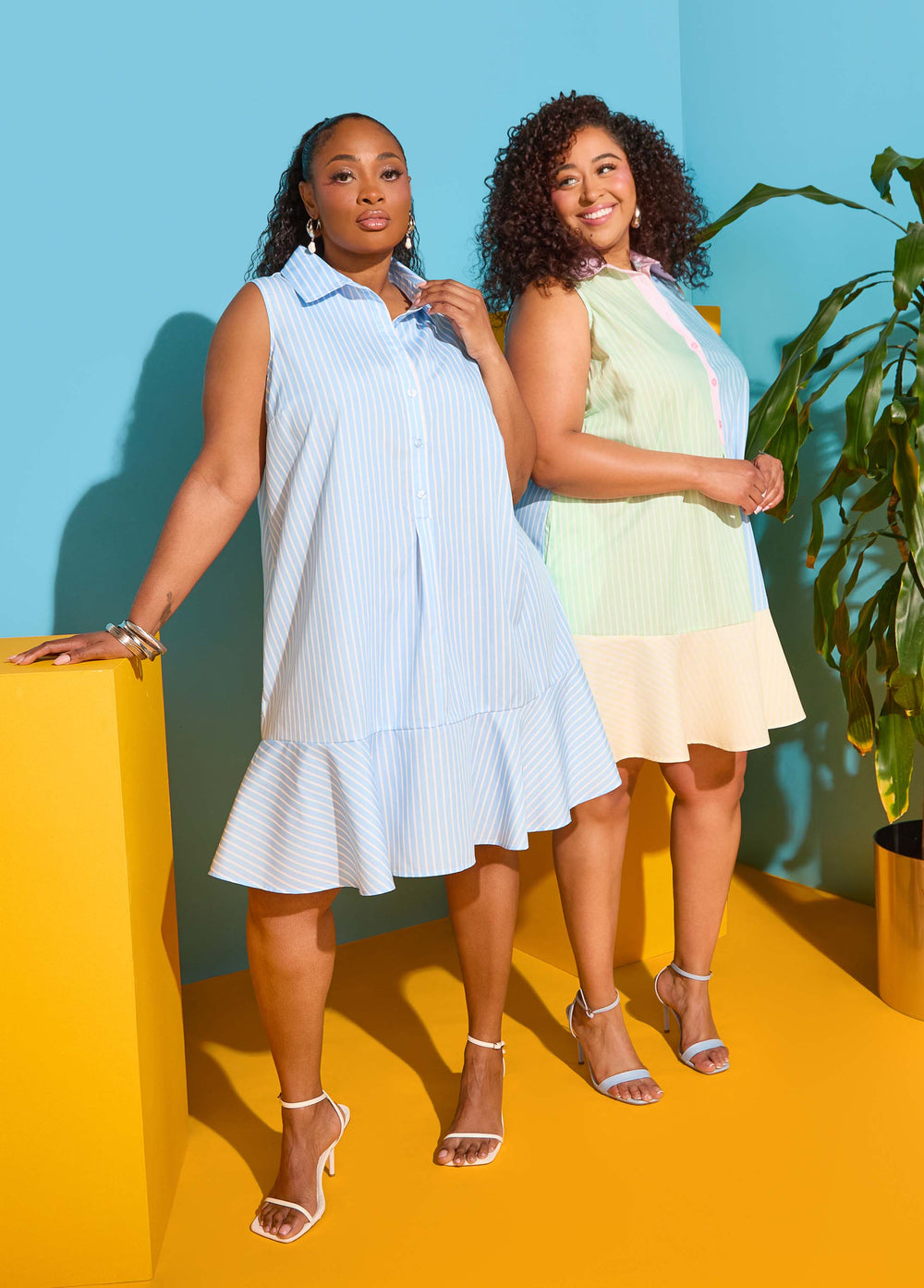 Flounced Colorblock Shirtdress Multi | Ashley Stewart