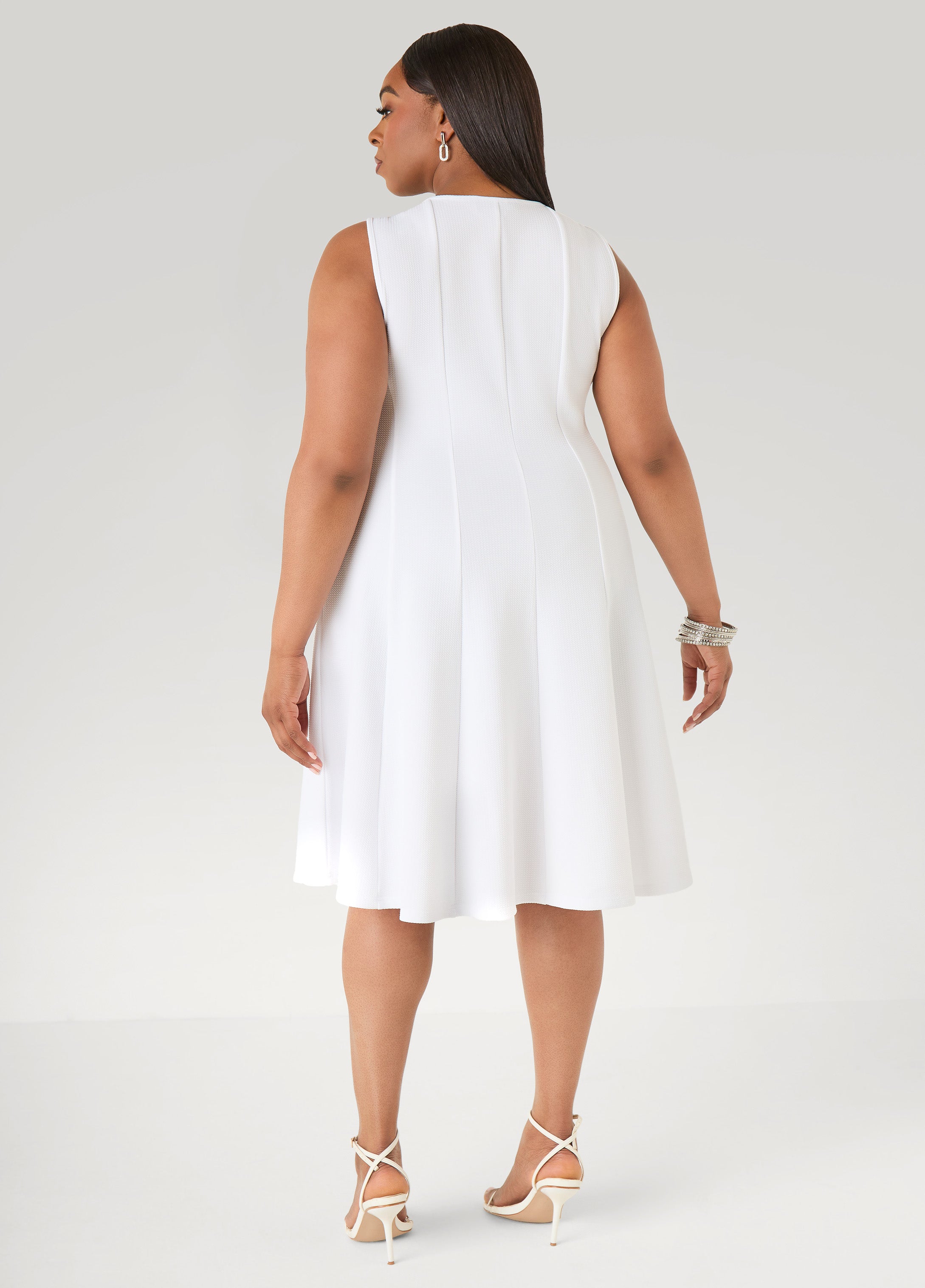 Textured A Line Dress White | Ashley Stewart