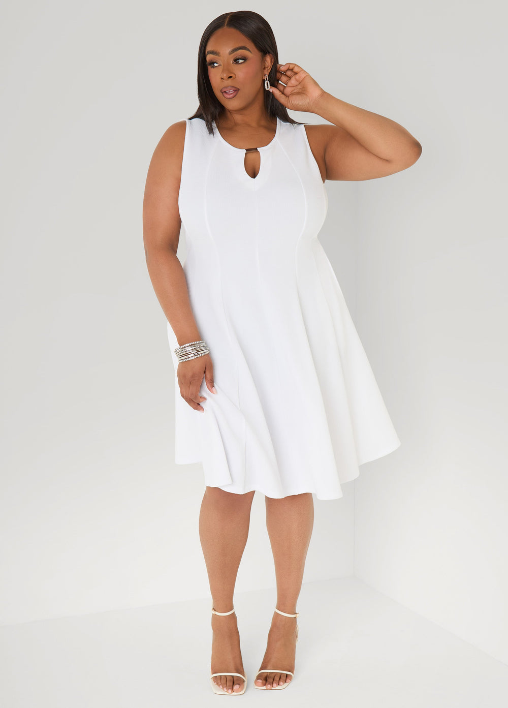Textured A Line Dress White | Ashley Stewart