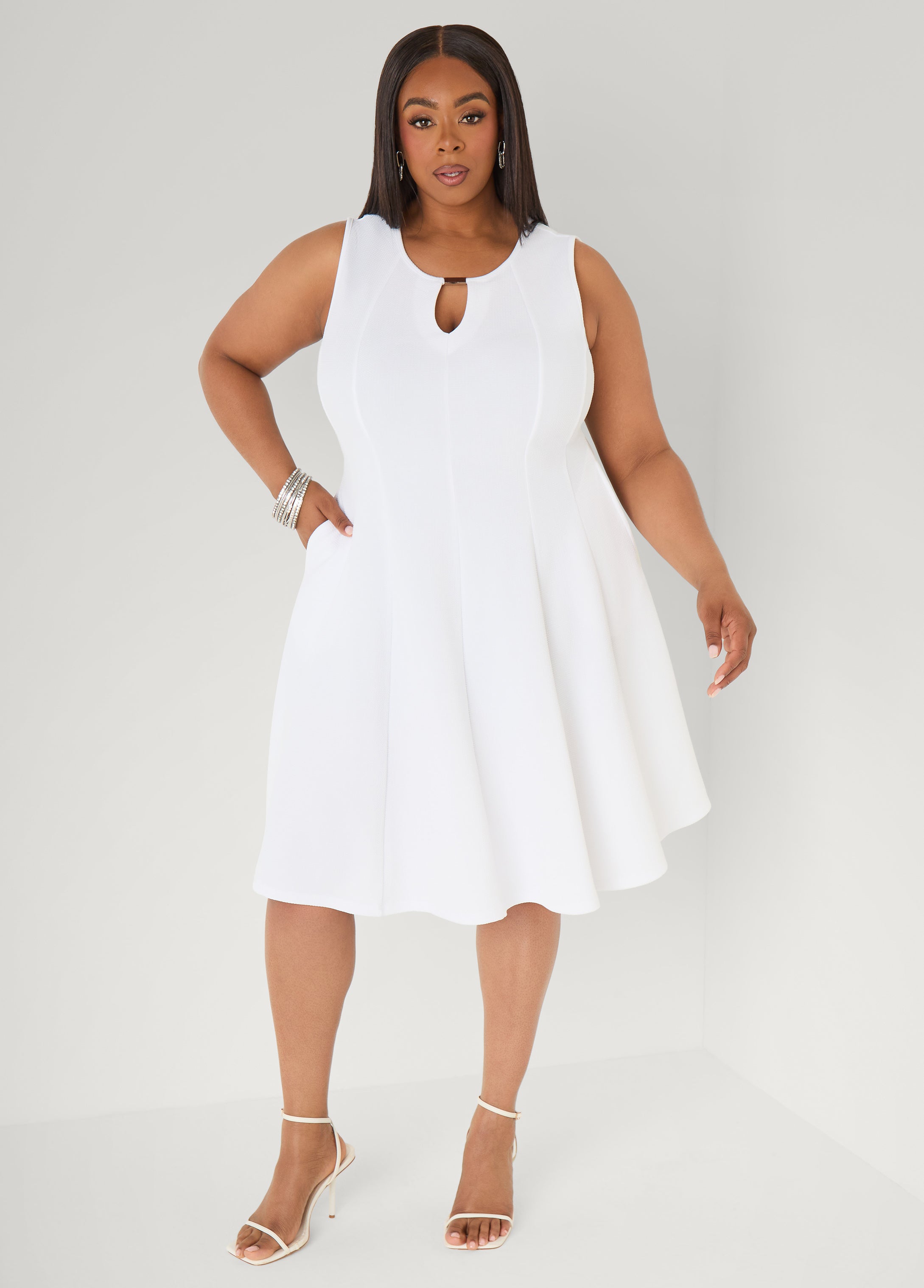 Textured A Line Dress White | Ashley Stewart