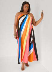 Chain Trimmed Striped Maxi Dress Multi | Ashley Stewart
