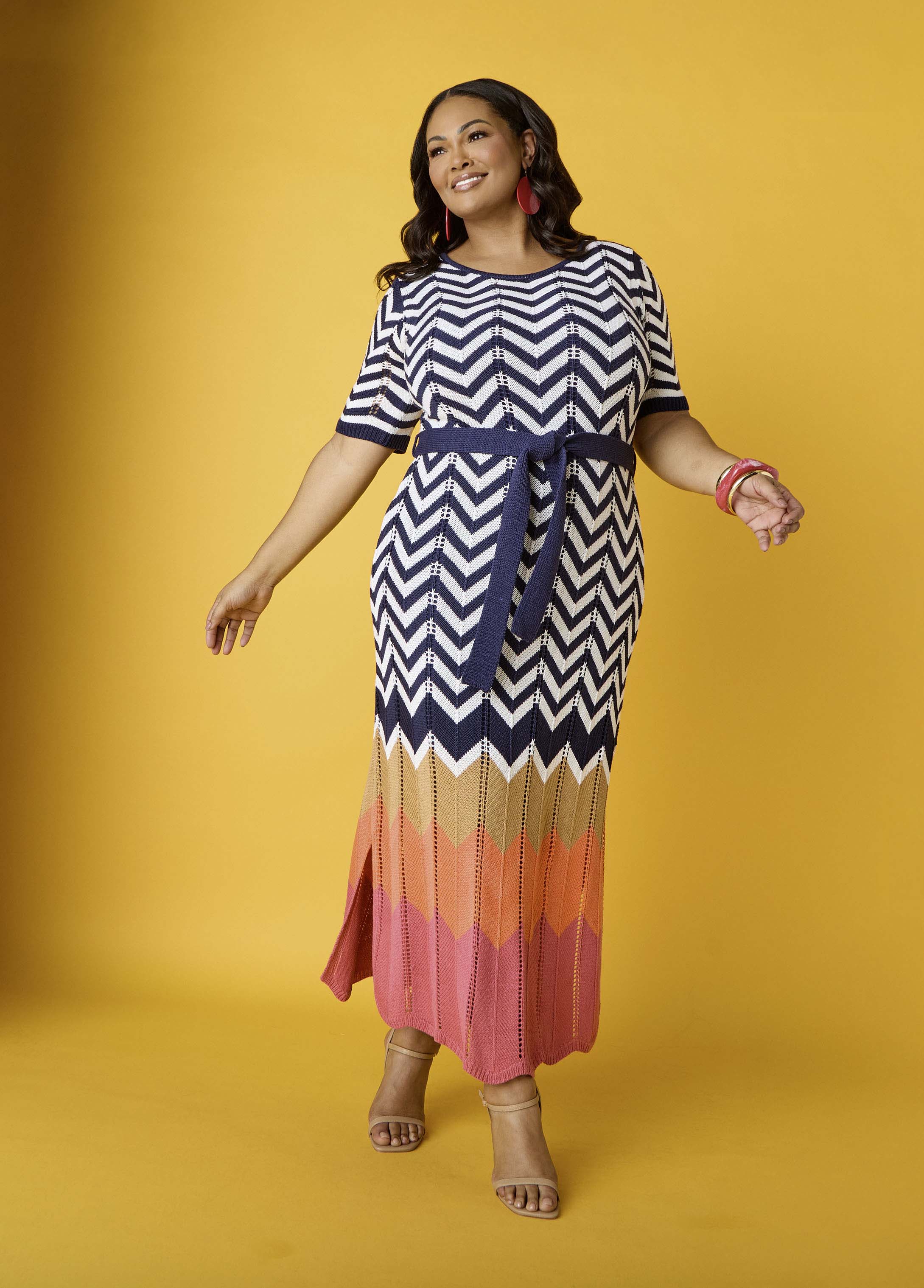 Zig Zag Pointelle Maxi Dress Peacoat | Ashley Stewart