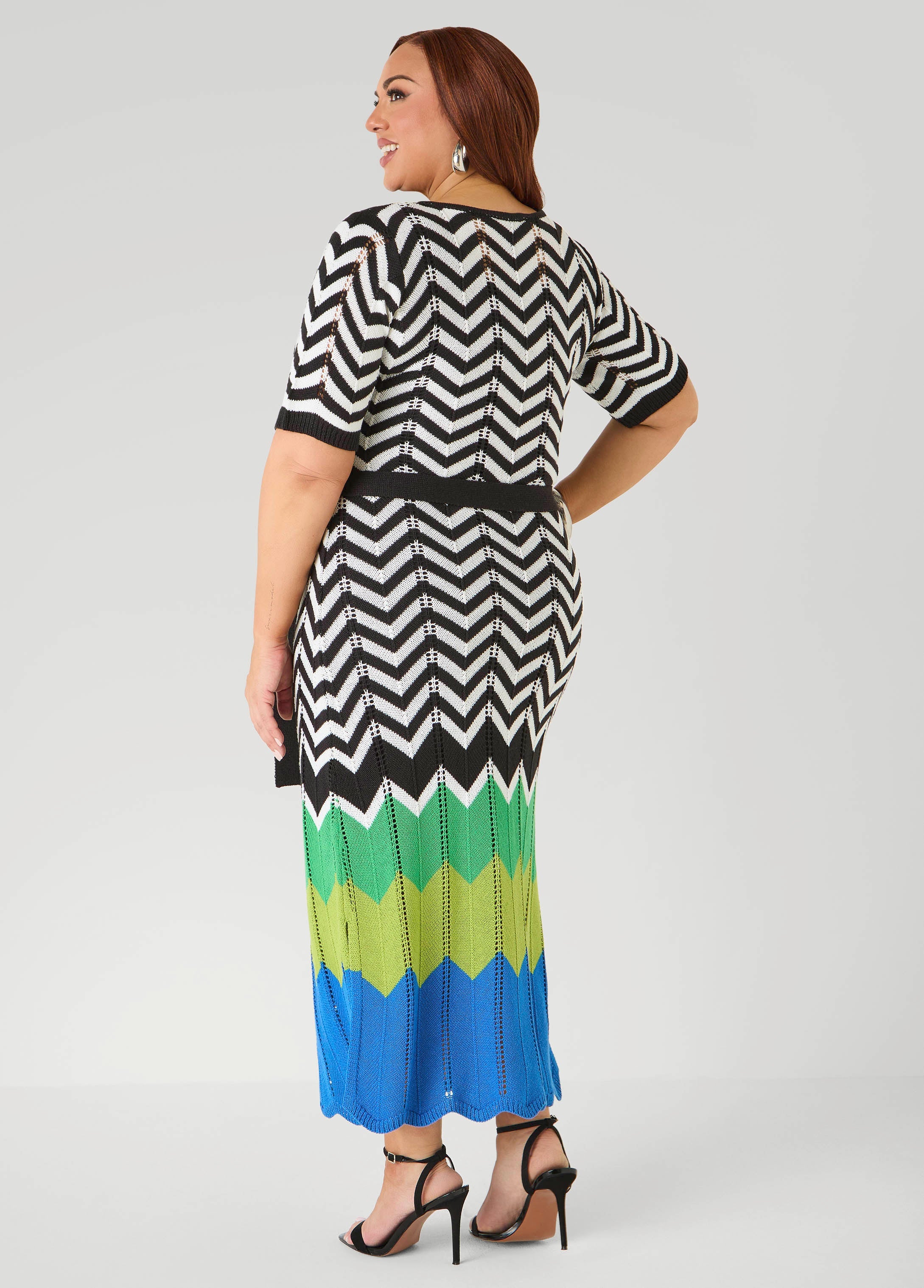 Zig Zag Pointelle Maxi Dress Peacoat | Ashley Stewart