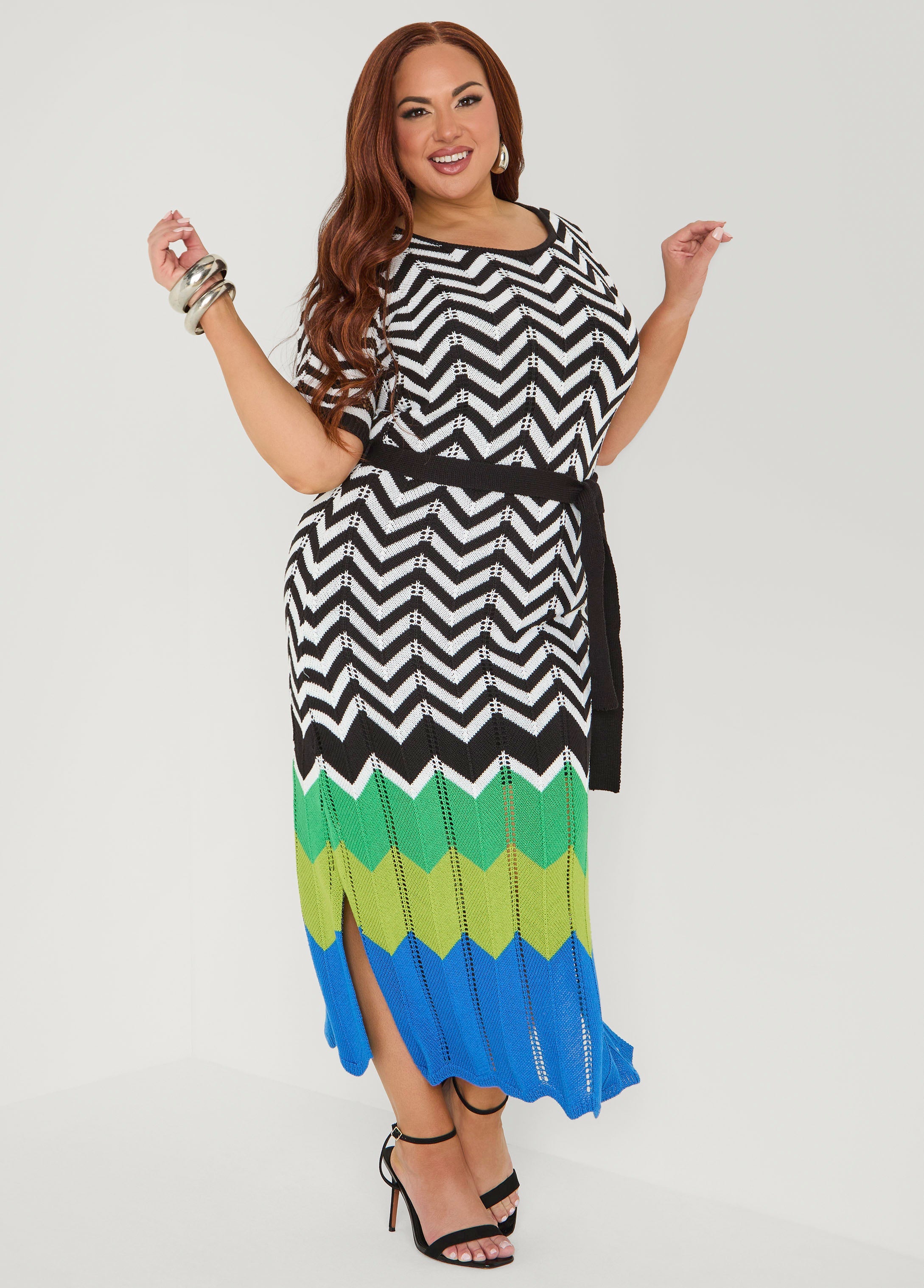 Zig Zag Pointelle Maxi Dress Peacoat | Ashley Stewart