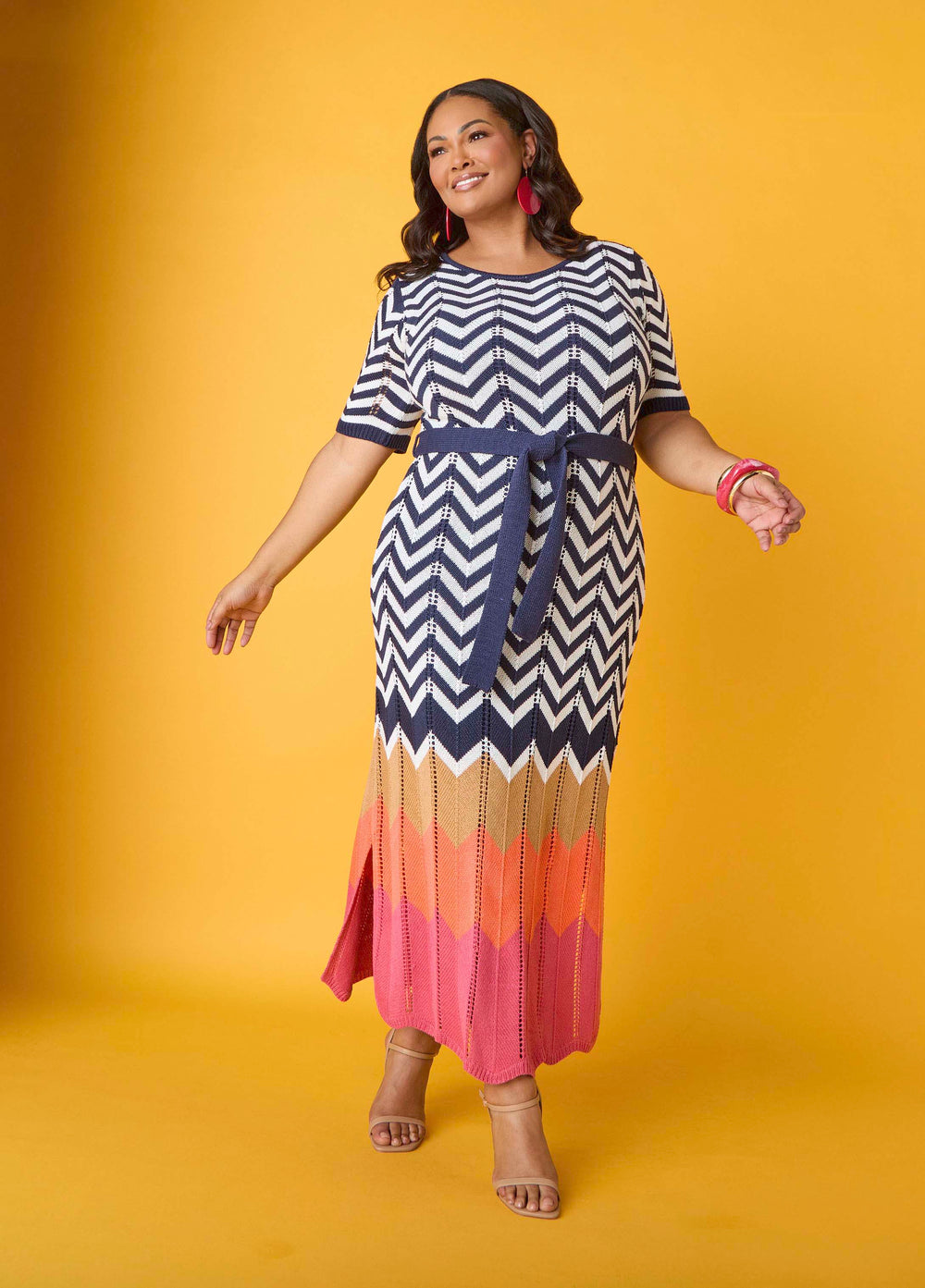 Zig Zag Pointelle Maxi Dress Peacoat | Ashley Stewart