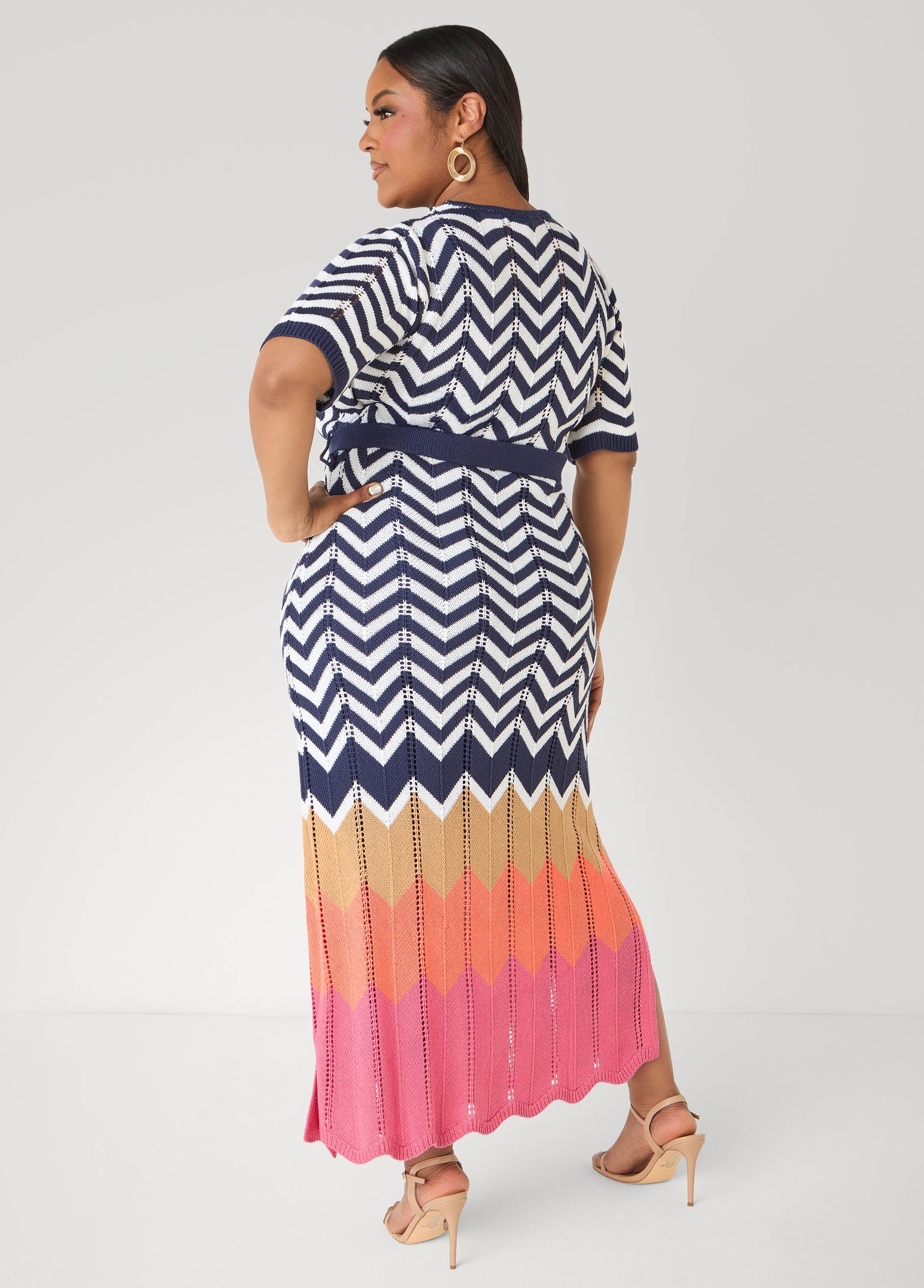Zig Zag Pointelle Maxi Dress Peacoat | Ashley Stewart