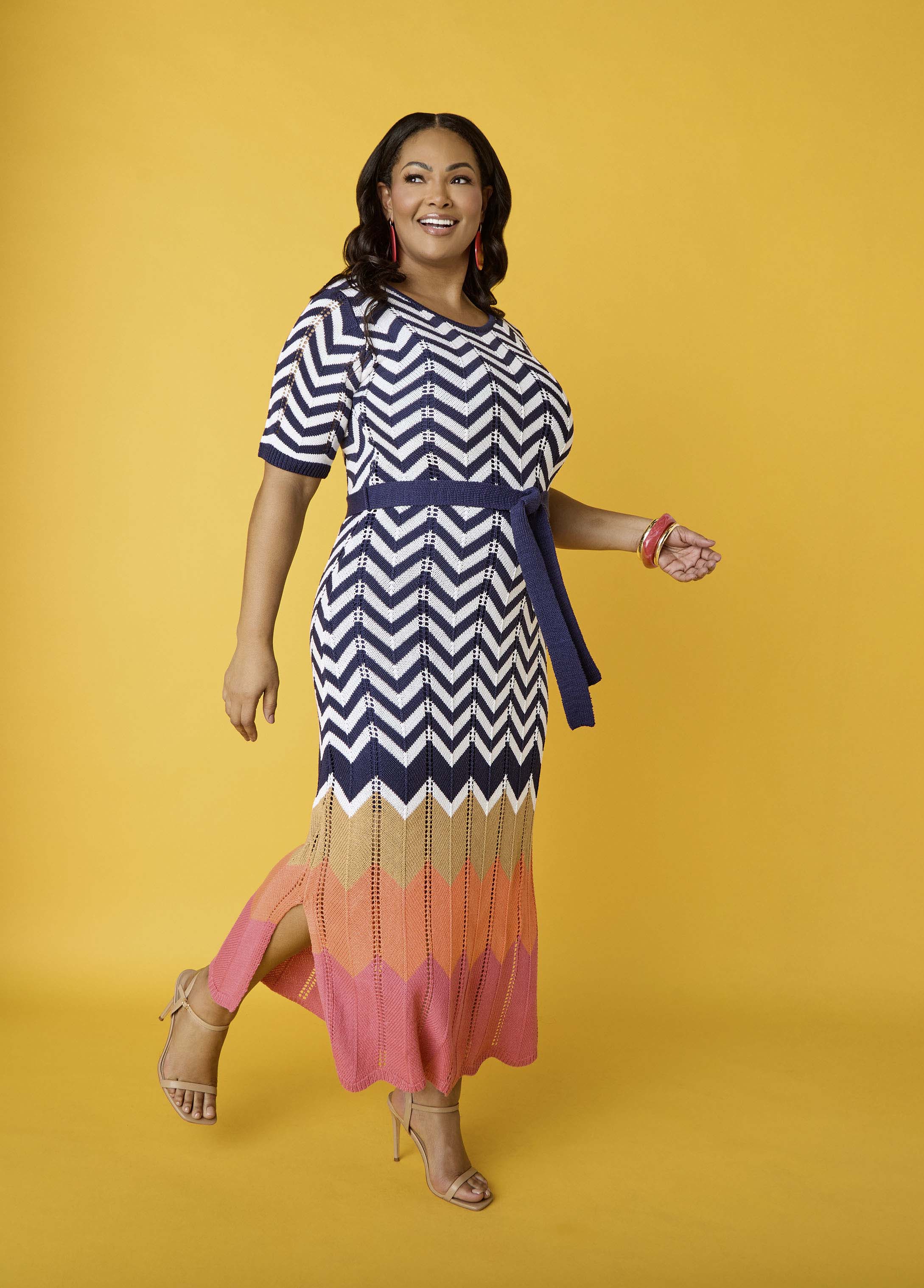 Zig Zag Pointelle Maxi Dress Peacoat | Ashley Stewart