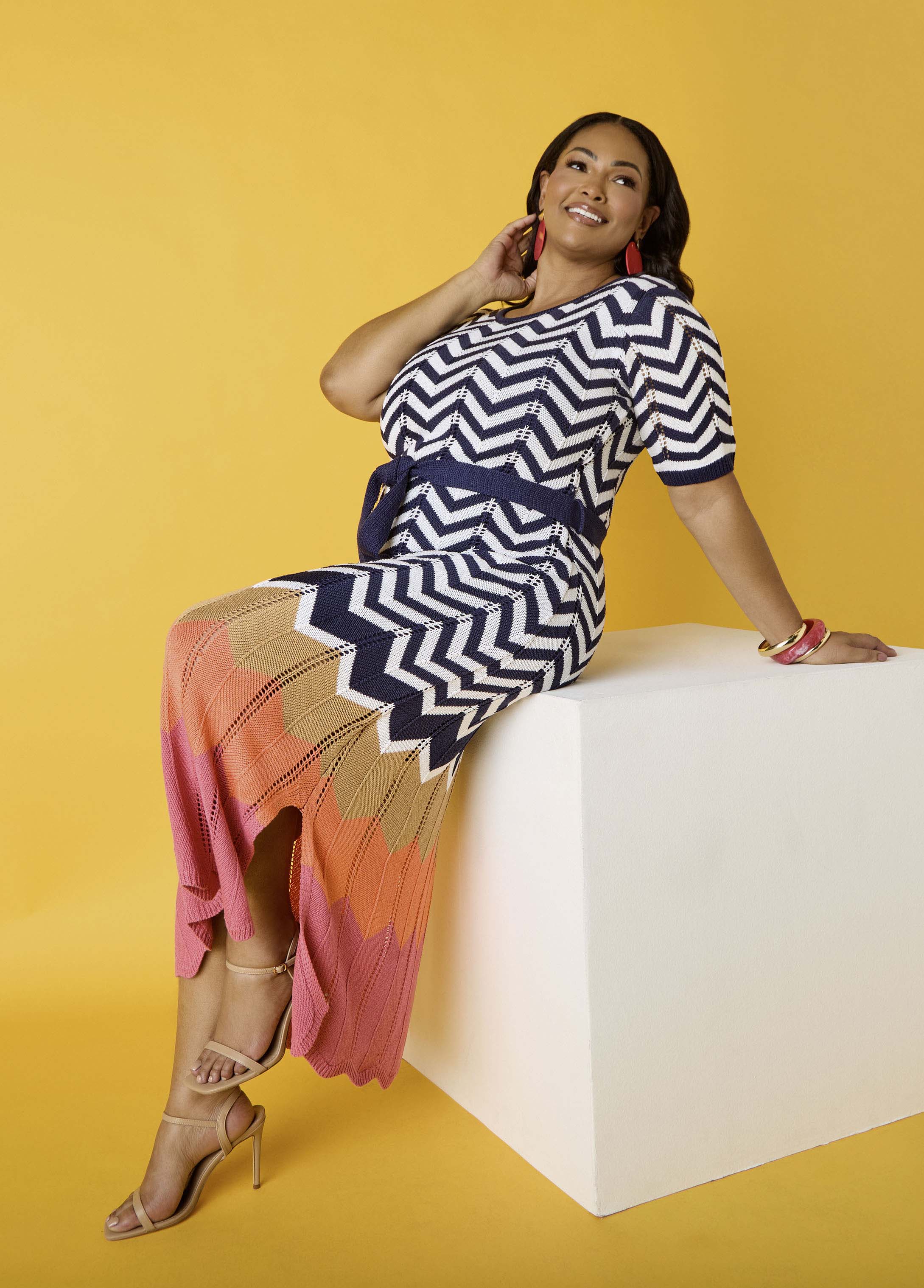 Zig Zag Pointelle Maxi Dress Peacoat | Ashley Stewart