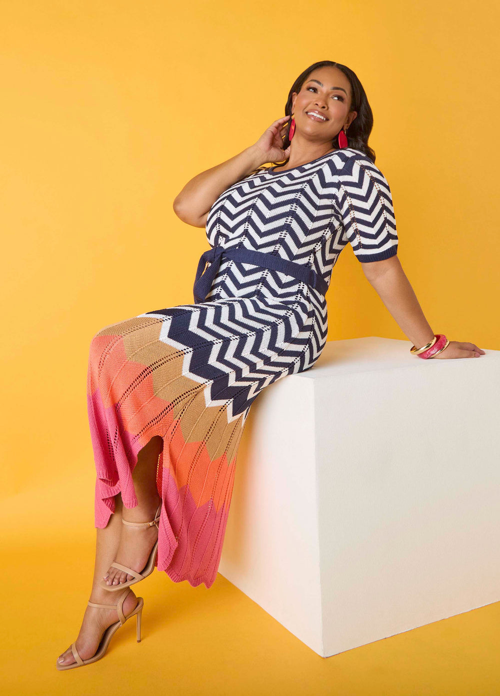 Zig Zag Pointelle Maxi Dress Peacoat | Ashley Stewart
