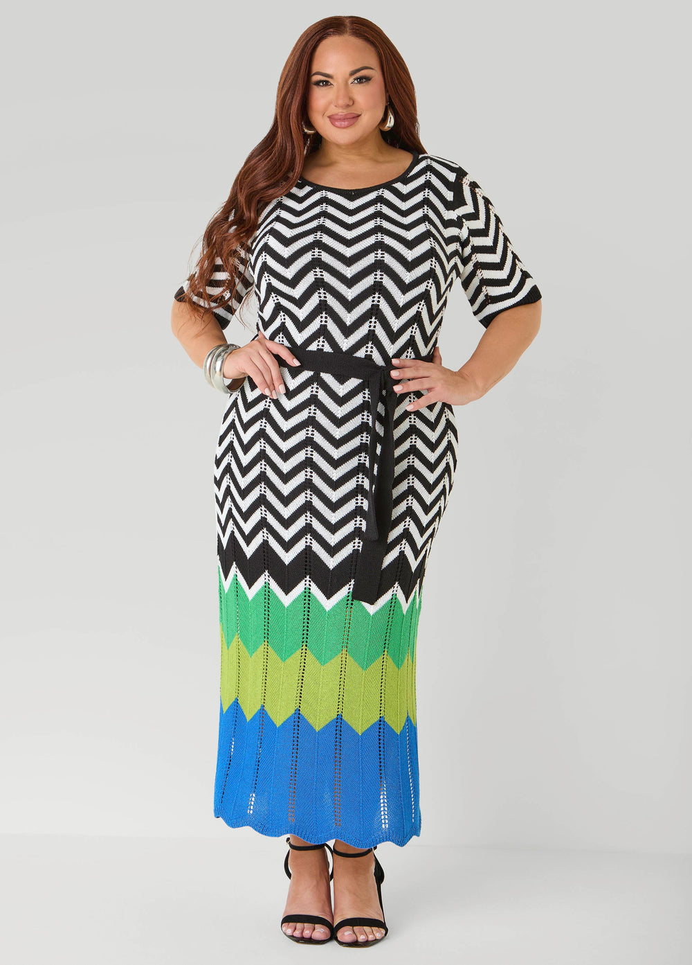 Zig Zag Pointelle Maxi Dress Peacoat | Ashley Stewart