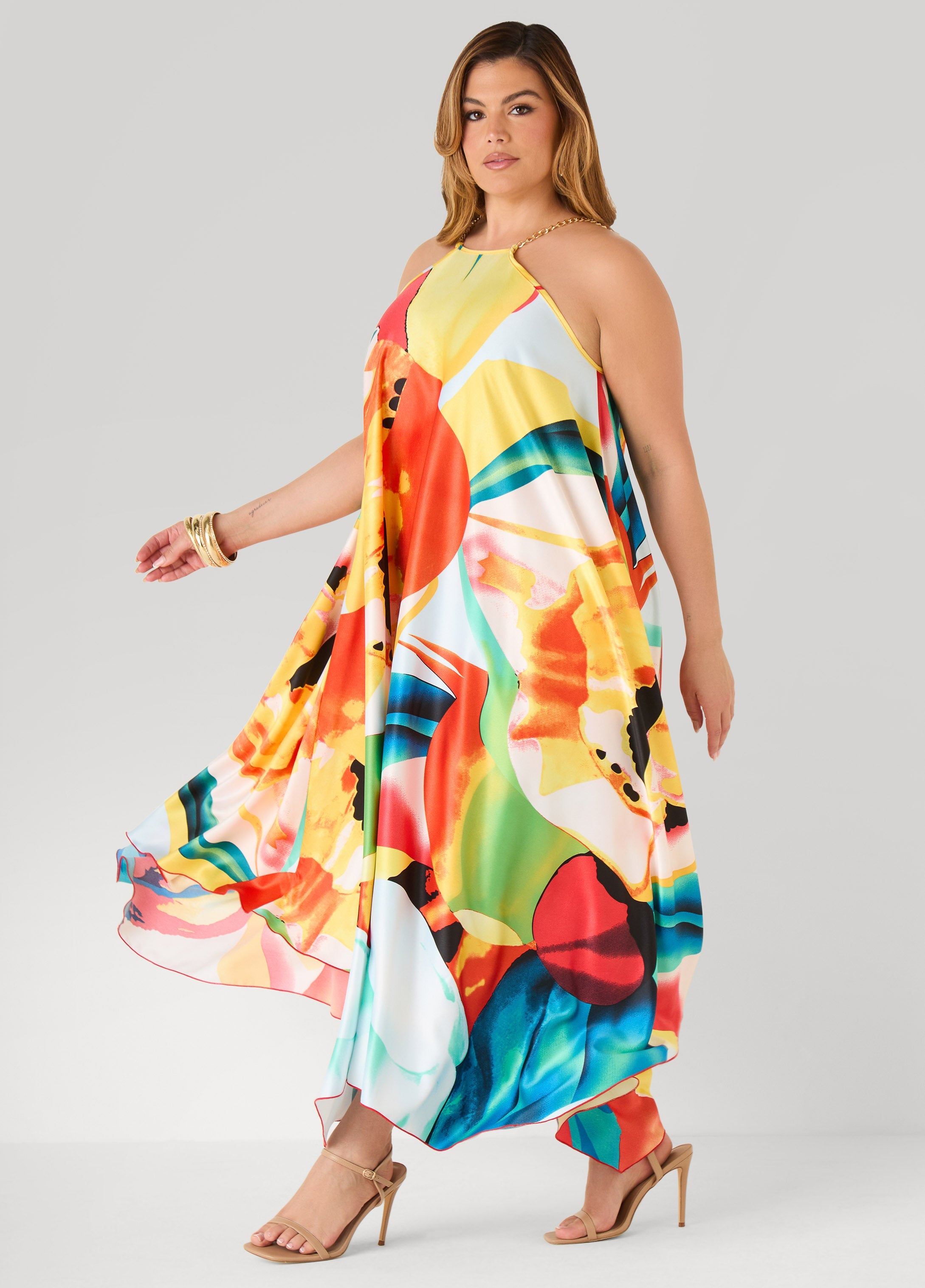 Floral Chain Trimmed Maxi Dress Multi | Ashley Stewart