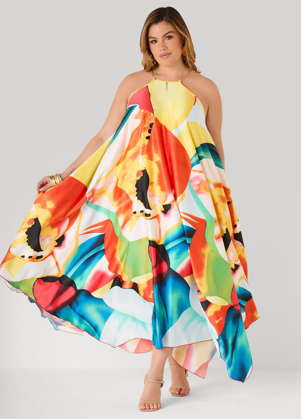Floral Chain Trimmed Maxi Dress Multi | Ashley Stewart