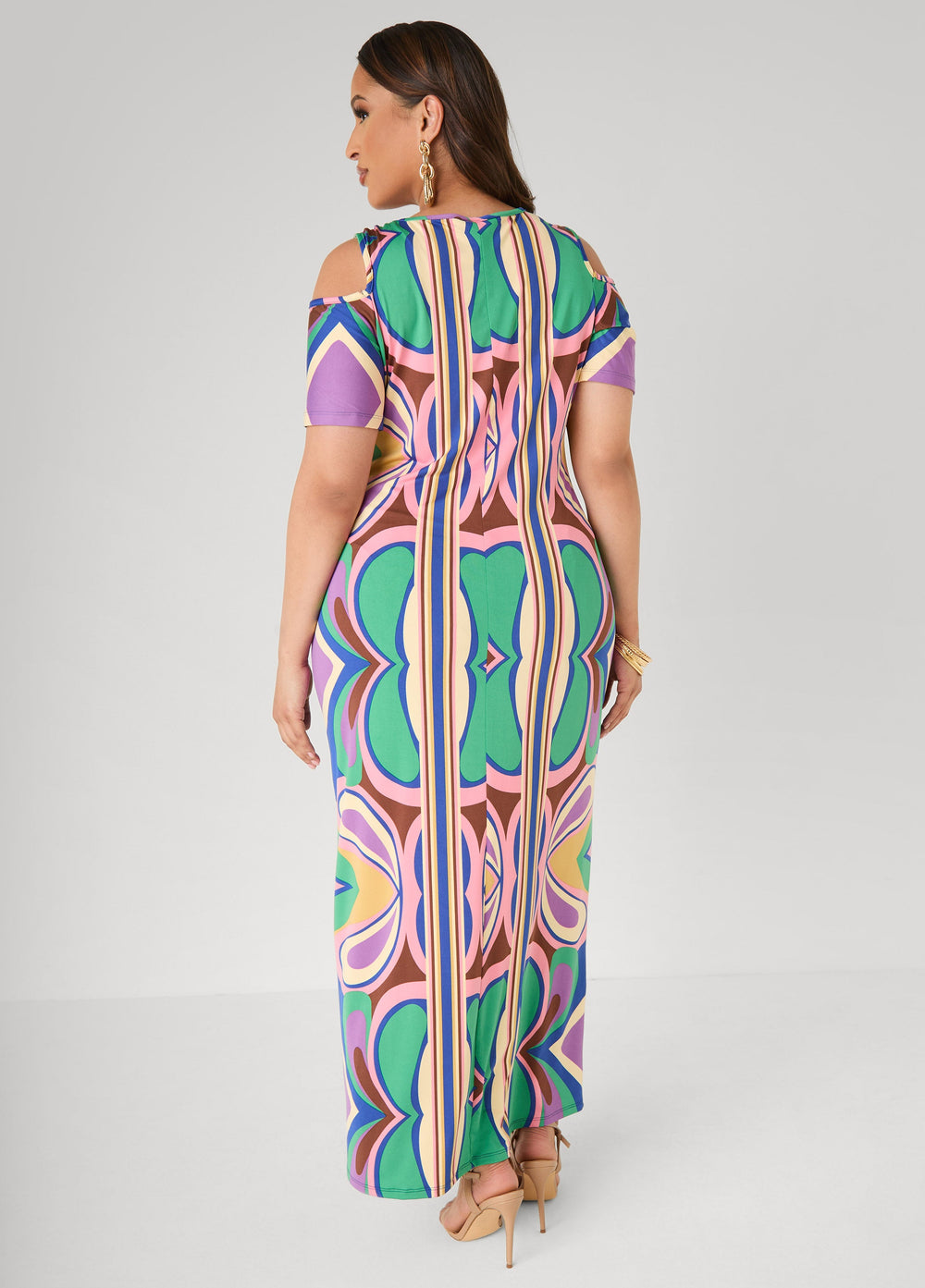 Tall Cold Shoulder Printed Maxi Dress Multi | Ashley Stewart