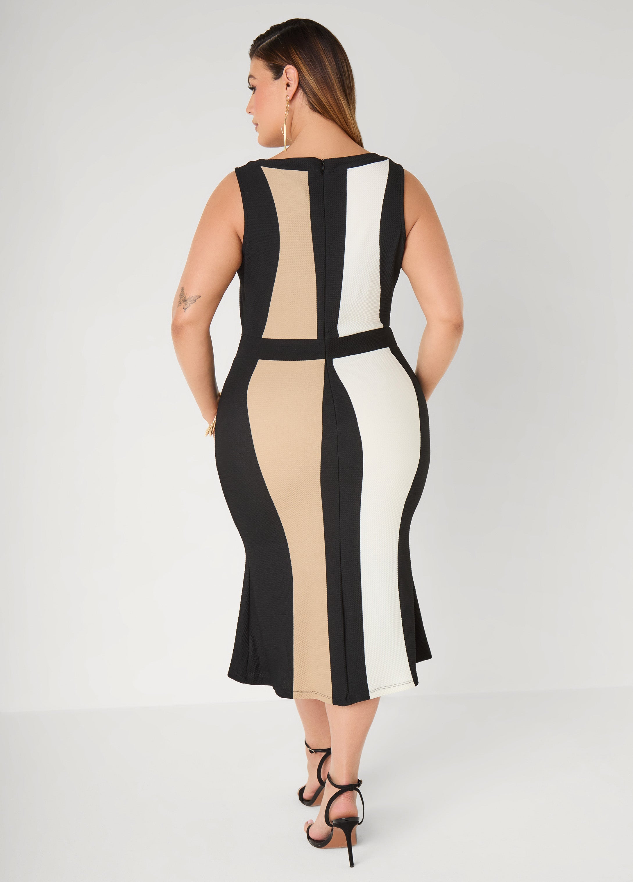 Colorblock Midaxi Sheath Dress Black Combo | Ashley Stewart