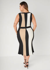 Colorblock Midaxi Sheath Dress Black Combo | Ashley Stewart