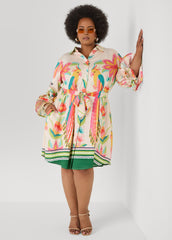 Ruffled Parrot Print Shirtdress Multi | Ashley Stewart