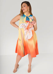 Tie Neck Floral Print Dress Multi | Ashley Stewart