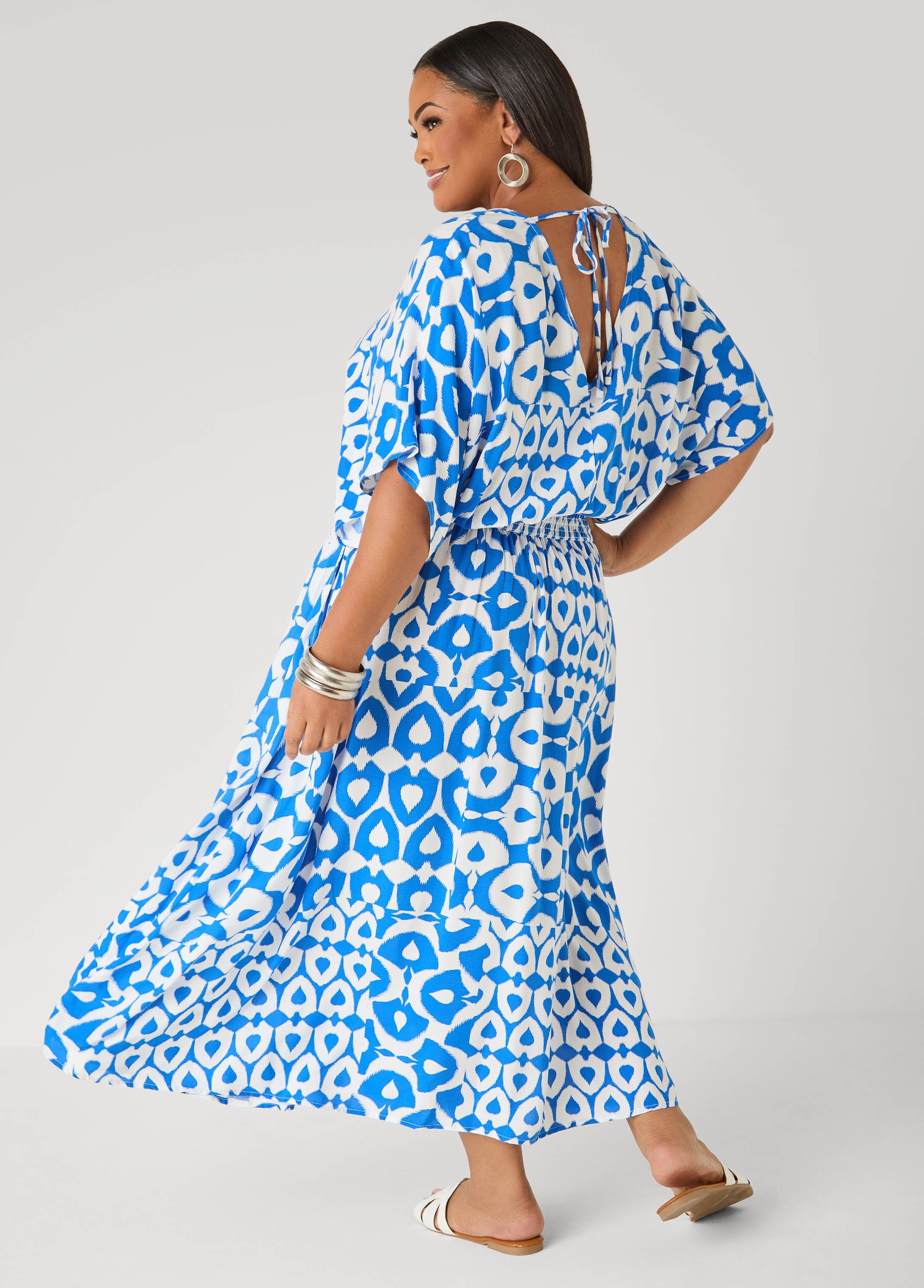 Printed Tie Back Maxi Dress Victoria Blue | Ashley Stewart