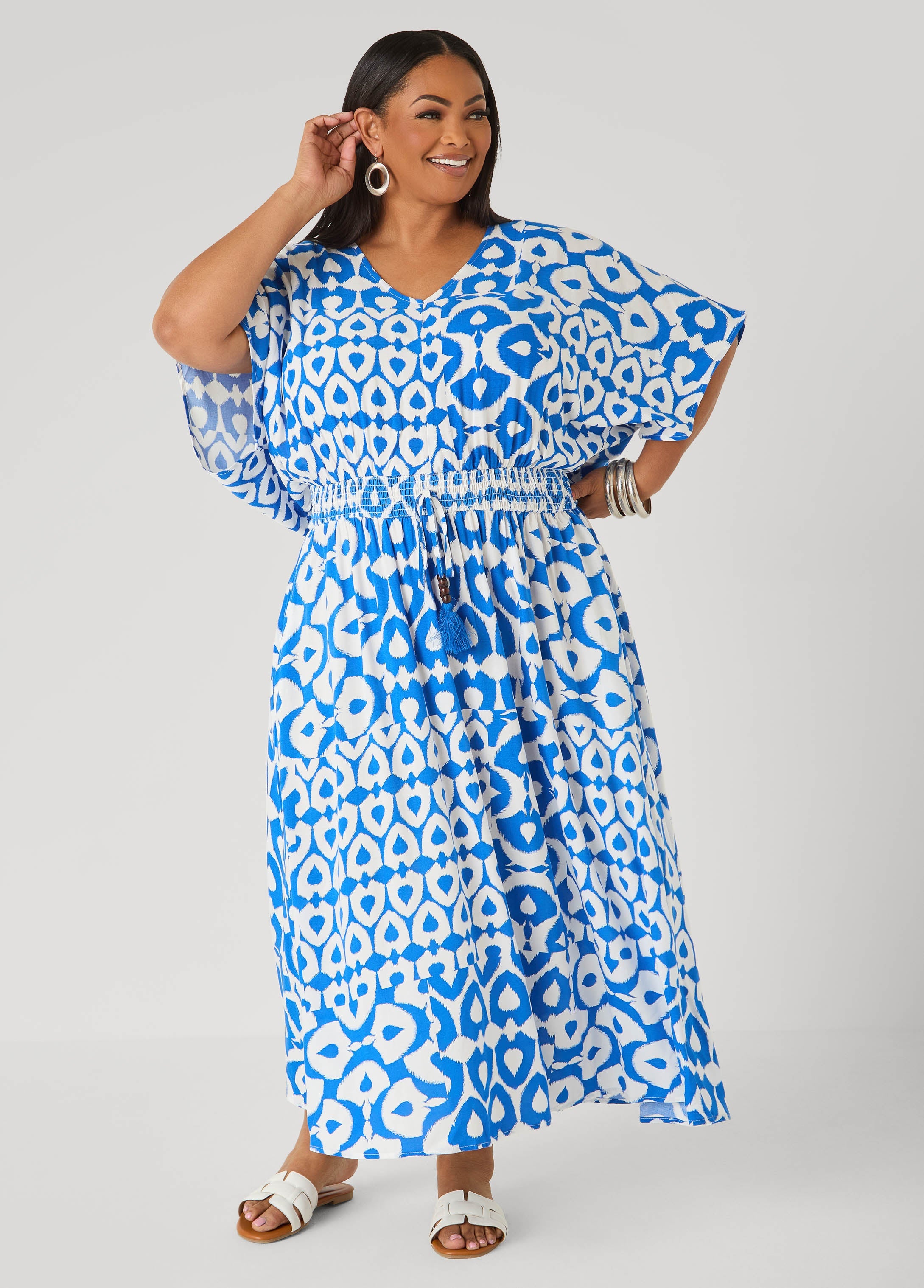 Printed Tie Back Maxi Dress Victoria Blue | Ashley Stewart