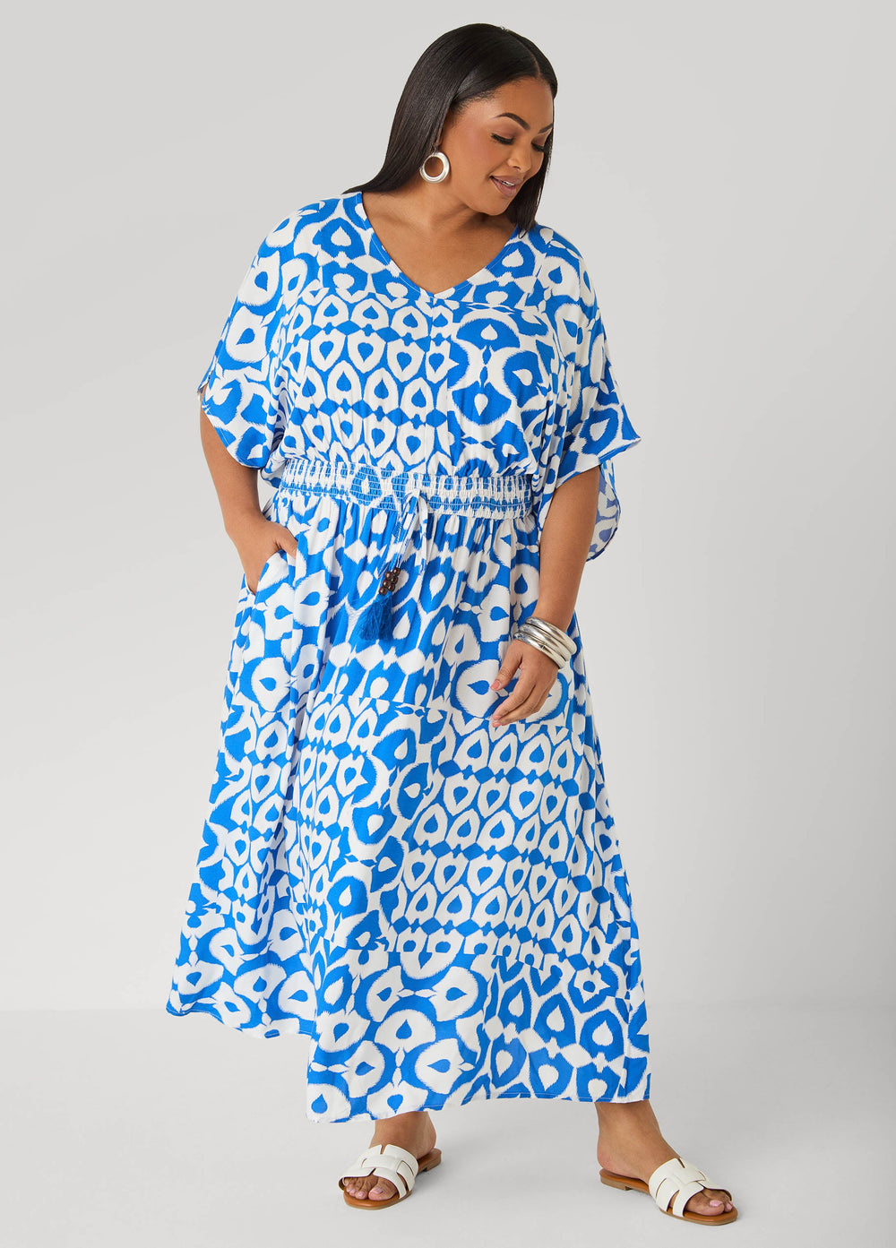 Printed Tie Back Maxi Dress Victoria Blue | Ashley Stewart