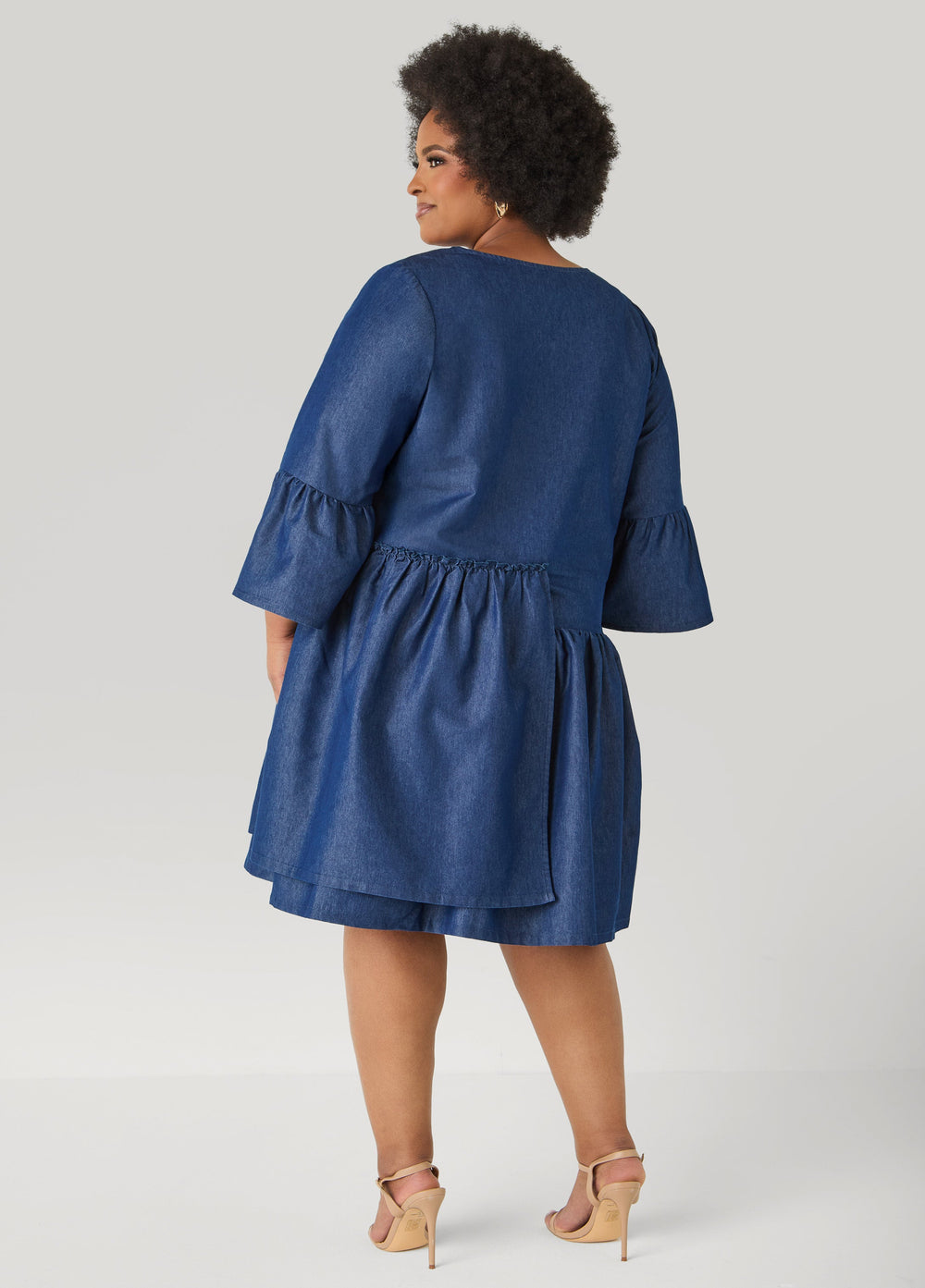 Layered Chambray Babydoll Dress Denim Blue | Ashley Stewart