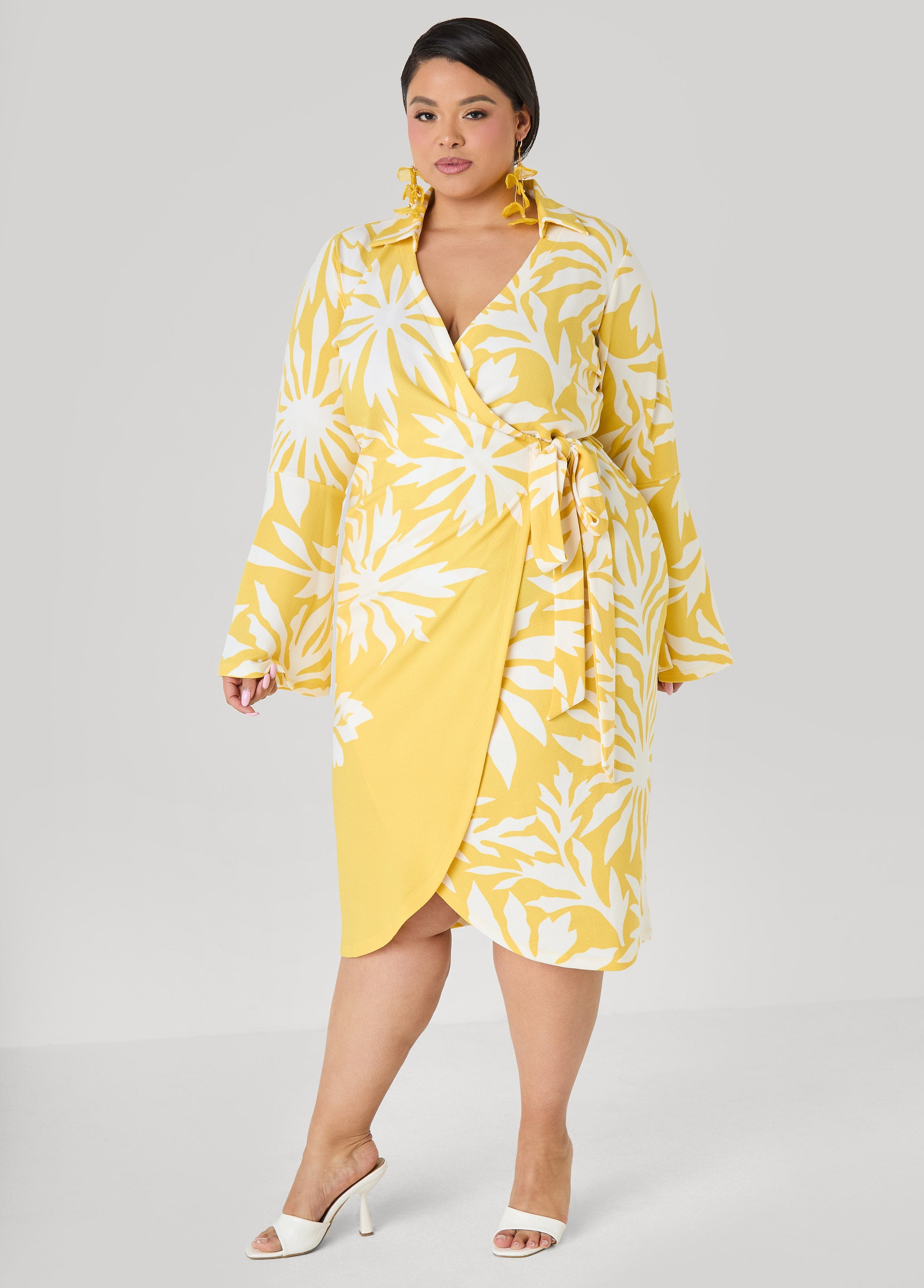 Floral Print Wrap Dress Maize | Ashley Stewart