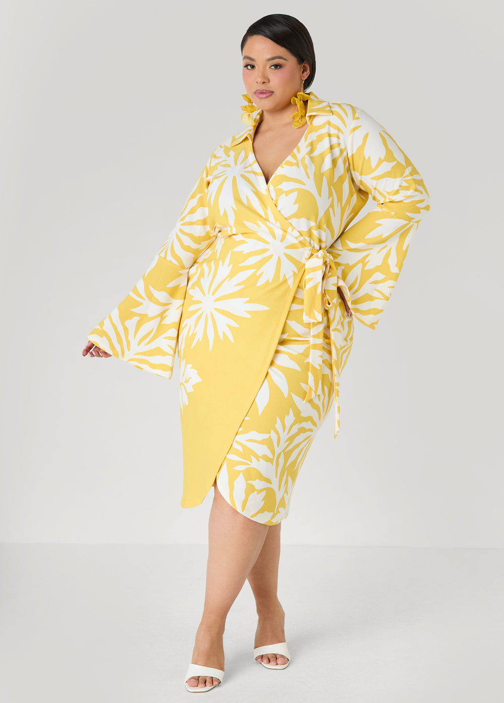 Floral Print Wrap Dress Maize | Ashley Stewart