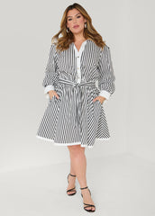 Striped A Line Shirtdress Black White | Ashley Stewart