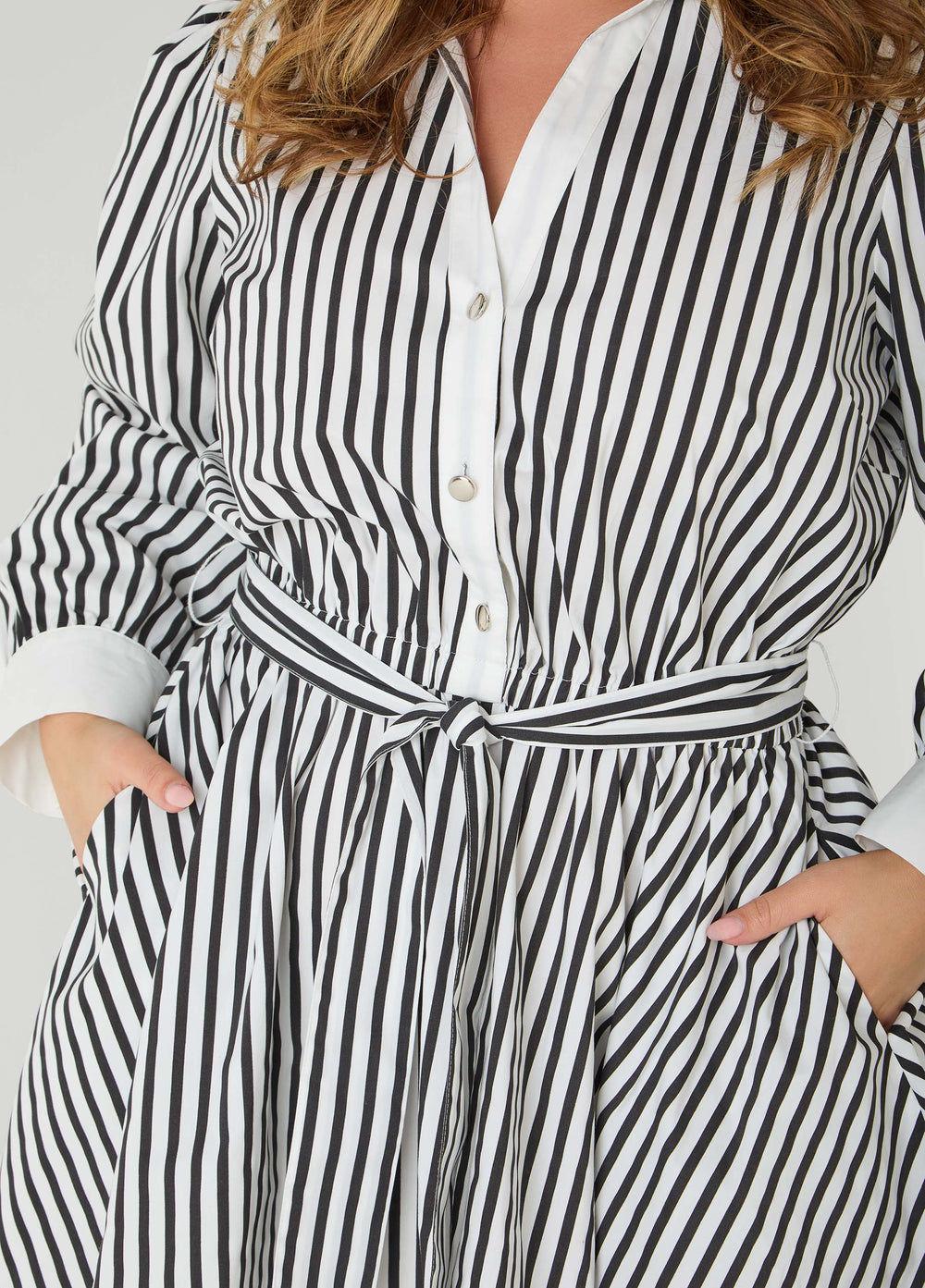 Striped A Line Shirtdress Black White | Ashley Stewart