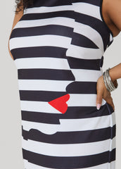 Heart Striped Bodycon Dress Black White | Ashley Stewart