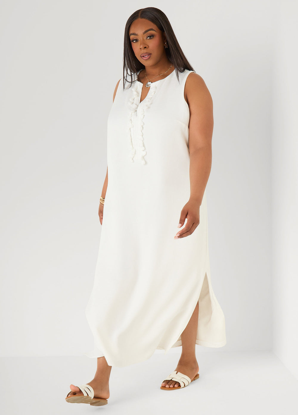 Pompom Maxi Dress Canary Yellow | Ashley Stewart