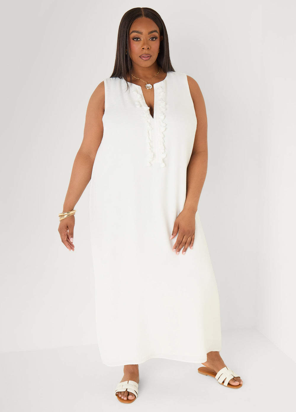 Pompom Maxi Dress Canary Yellow | Ashley Stewart