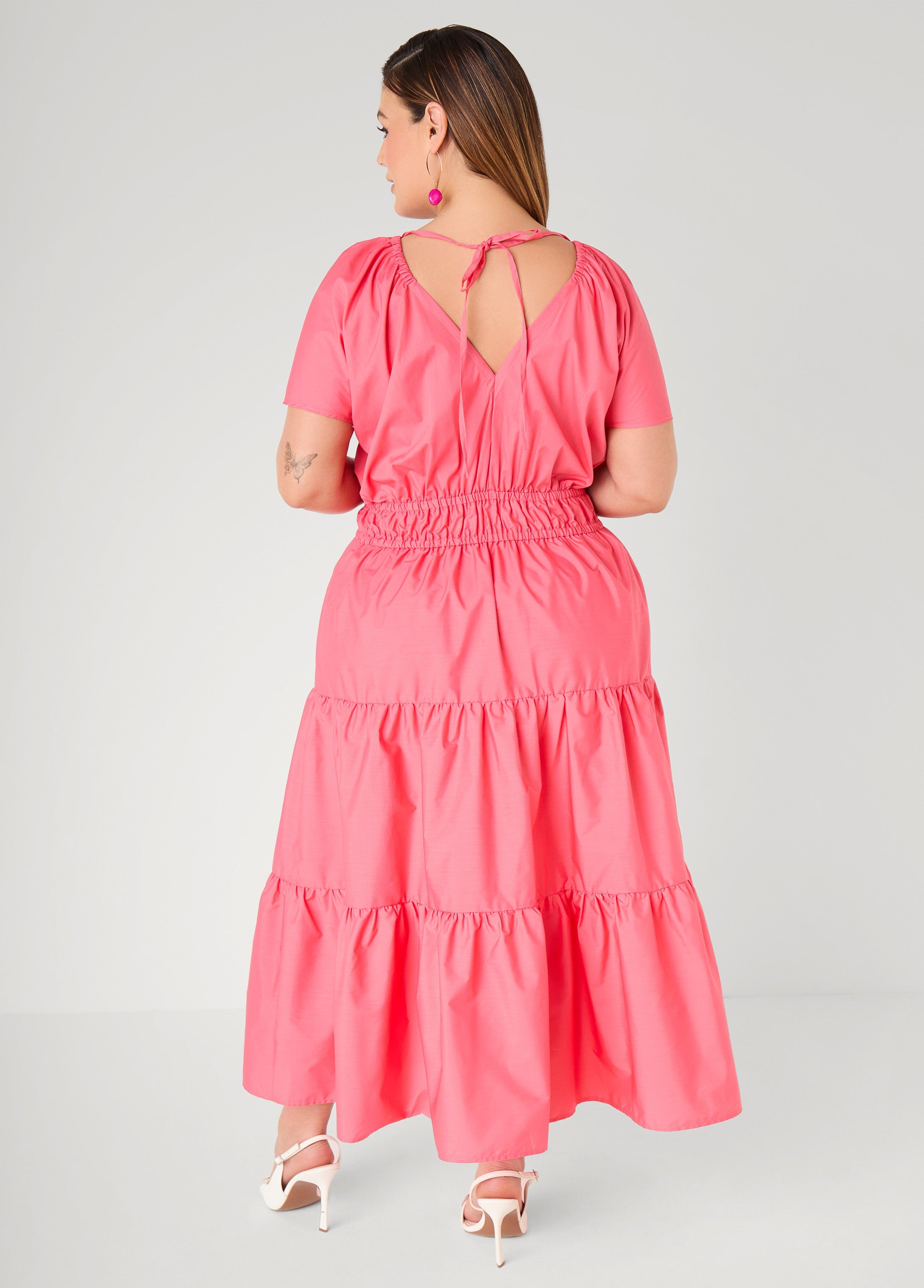 Tie Back A Line Maxi Dress Calypso Coral | Ashley Stewart