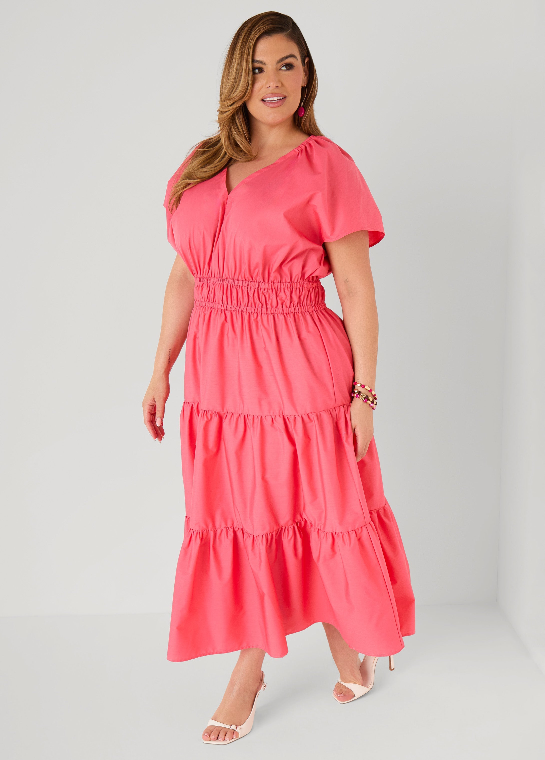 Tie Back A Line Maxi Dress Calypso Coral | Ashley Stewart