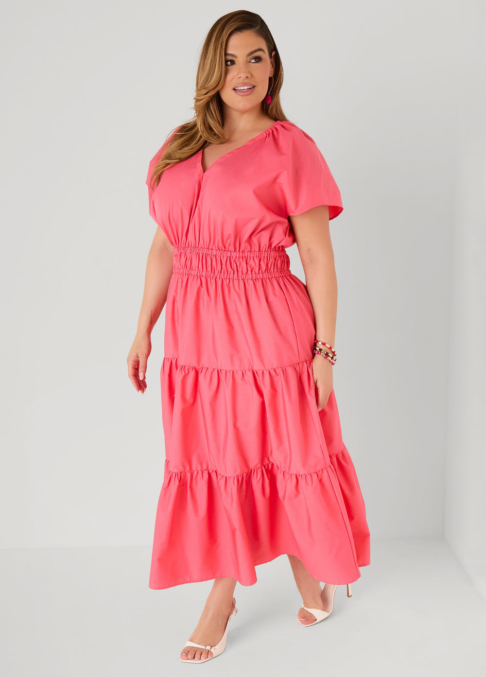 Tie Back A Line Maxi Dress Calypso Coral | Ashley Stewart
