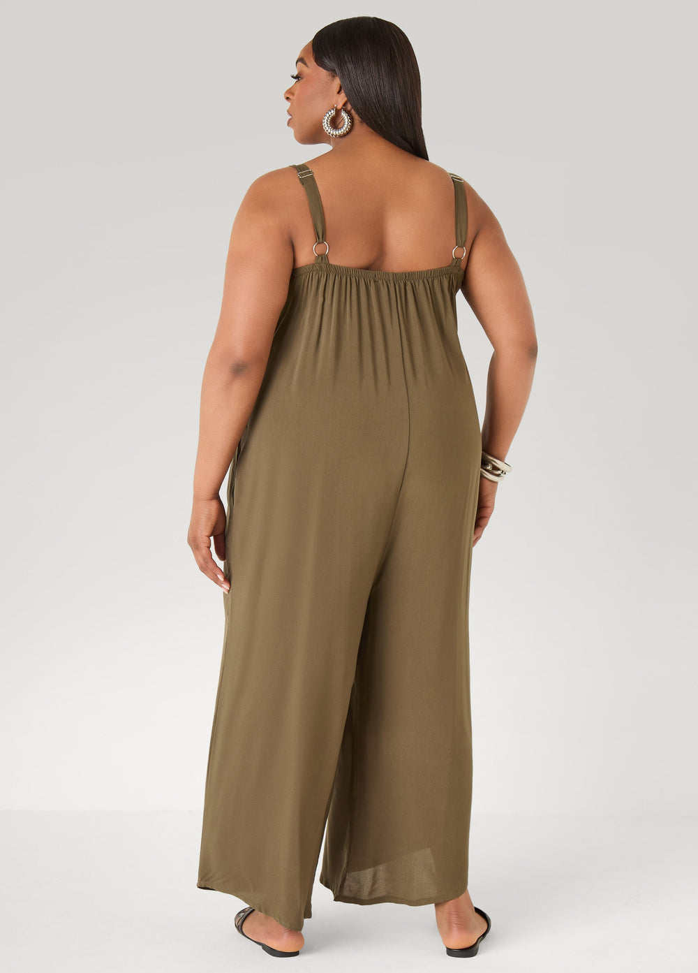 Woven Wide Leg Jumpsuit Olive Night | Ashley Stewart