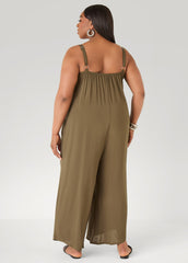 Woven Wide Leg Jumpsuit Olive Night | Ashley Stewart