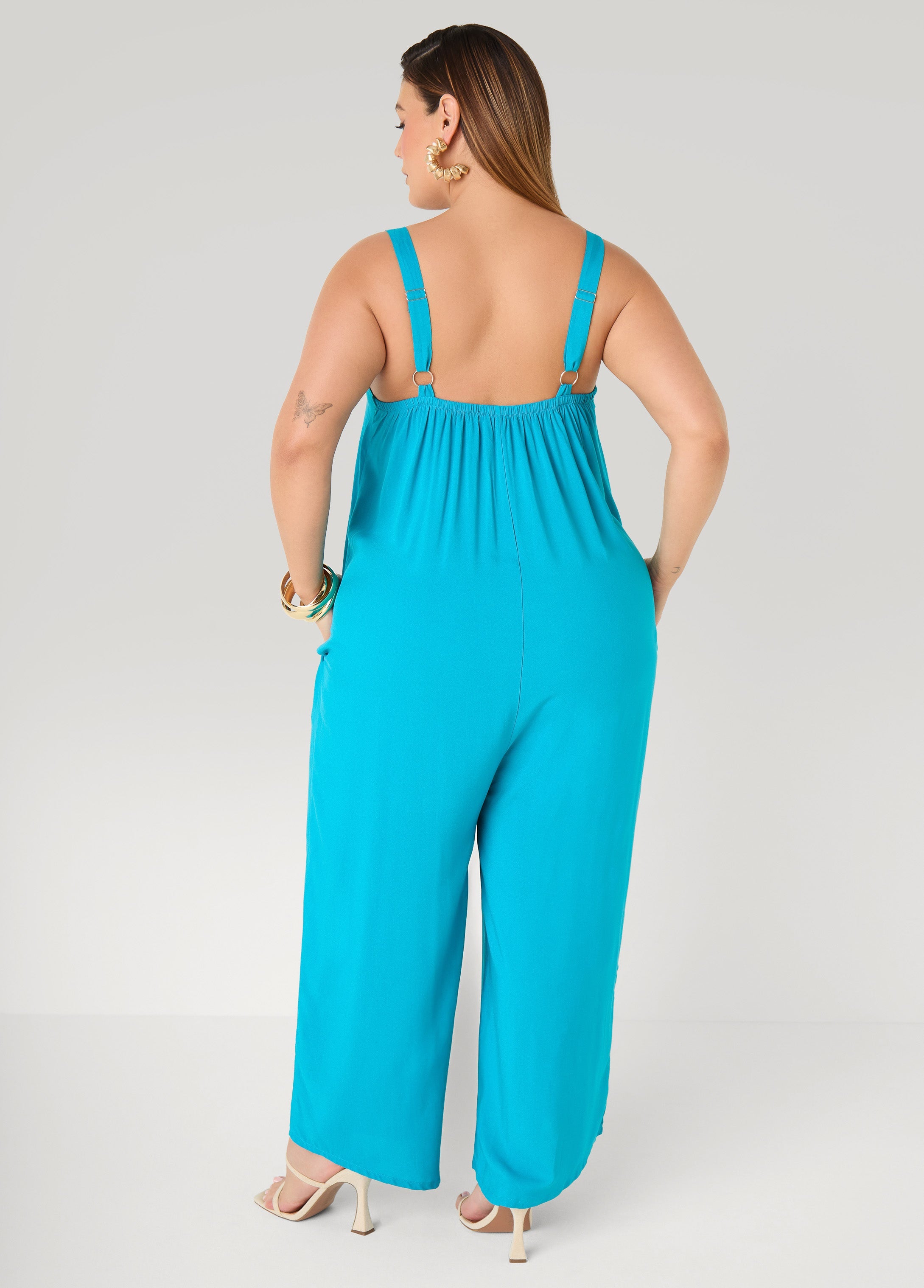 Woven Wide Leg Jumpsuit Olive Night | Ashley Stewart
