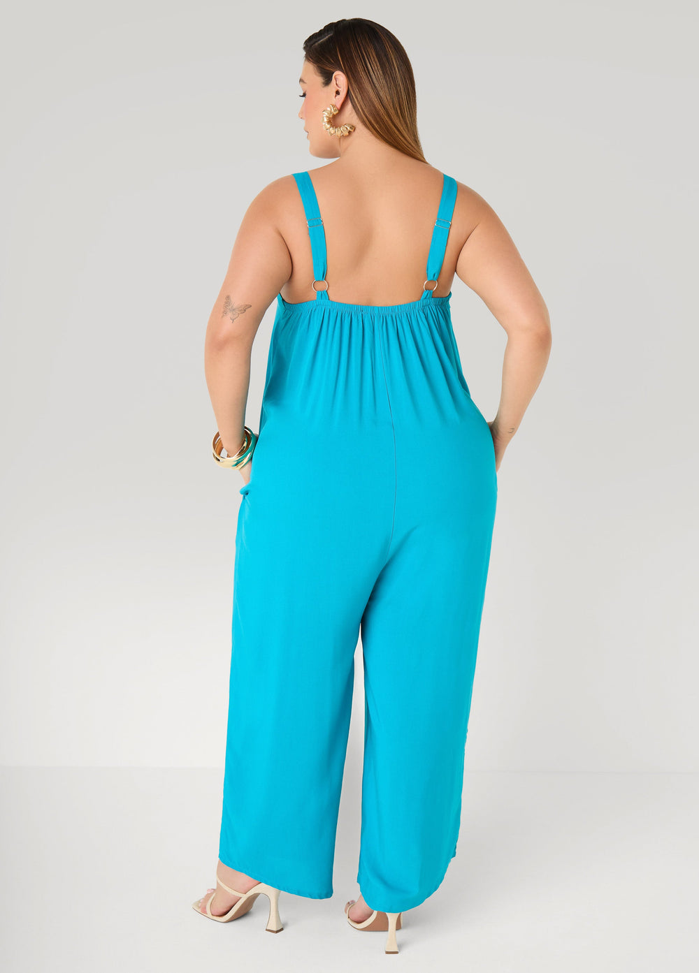Woven Wide Leg Jumpsuit Olive Night | Ashley Stewart