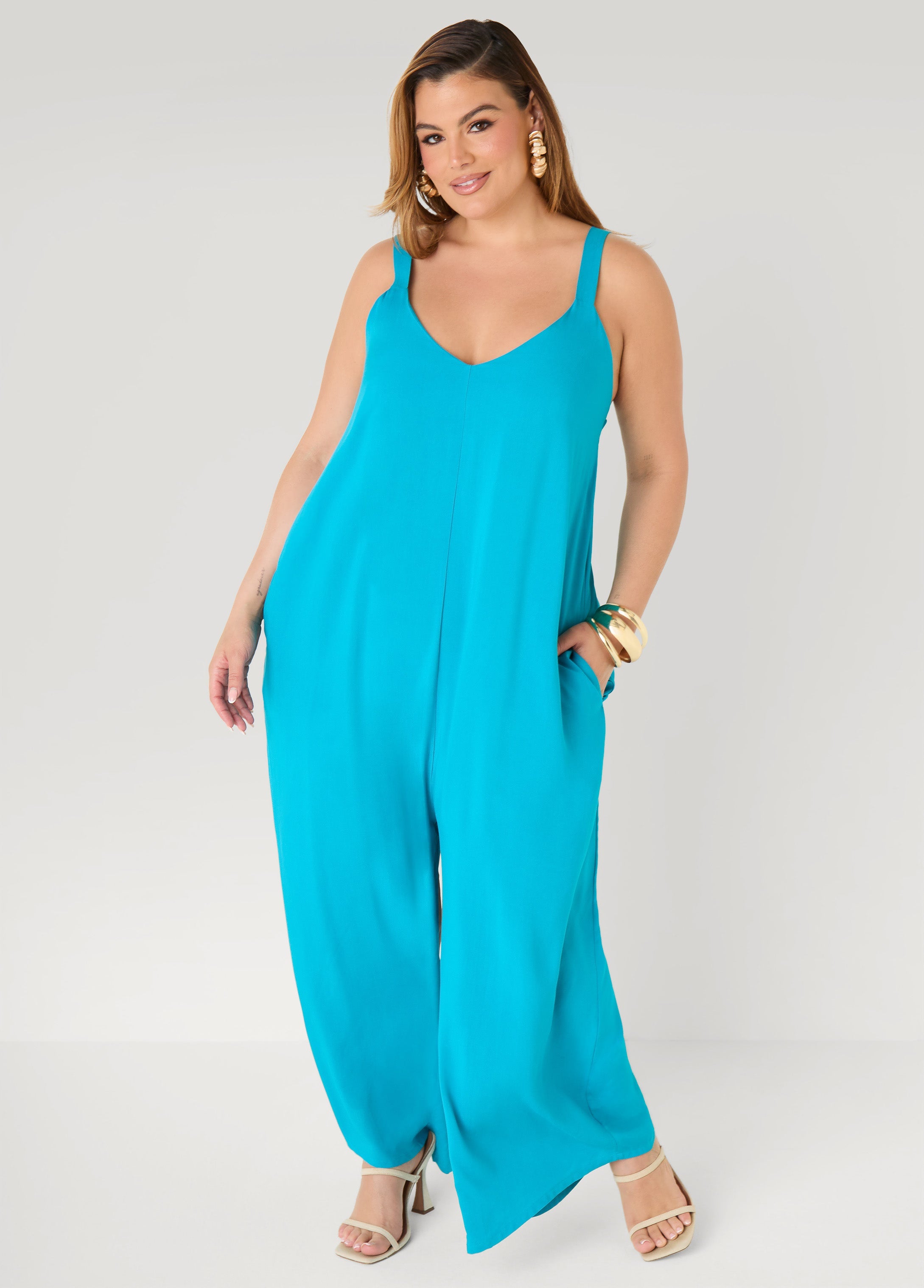 Woven Wide Leg Jumpsuit Olive Night | Ashley Stewart