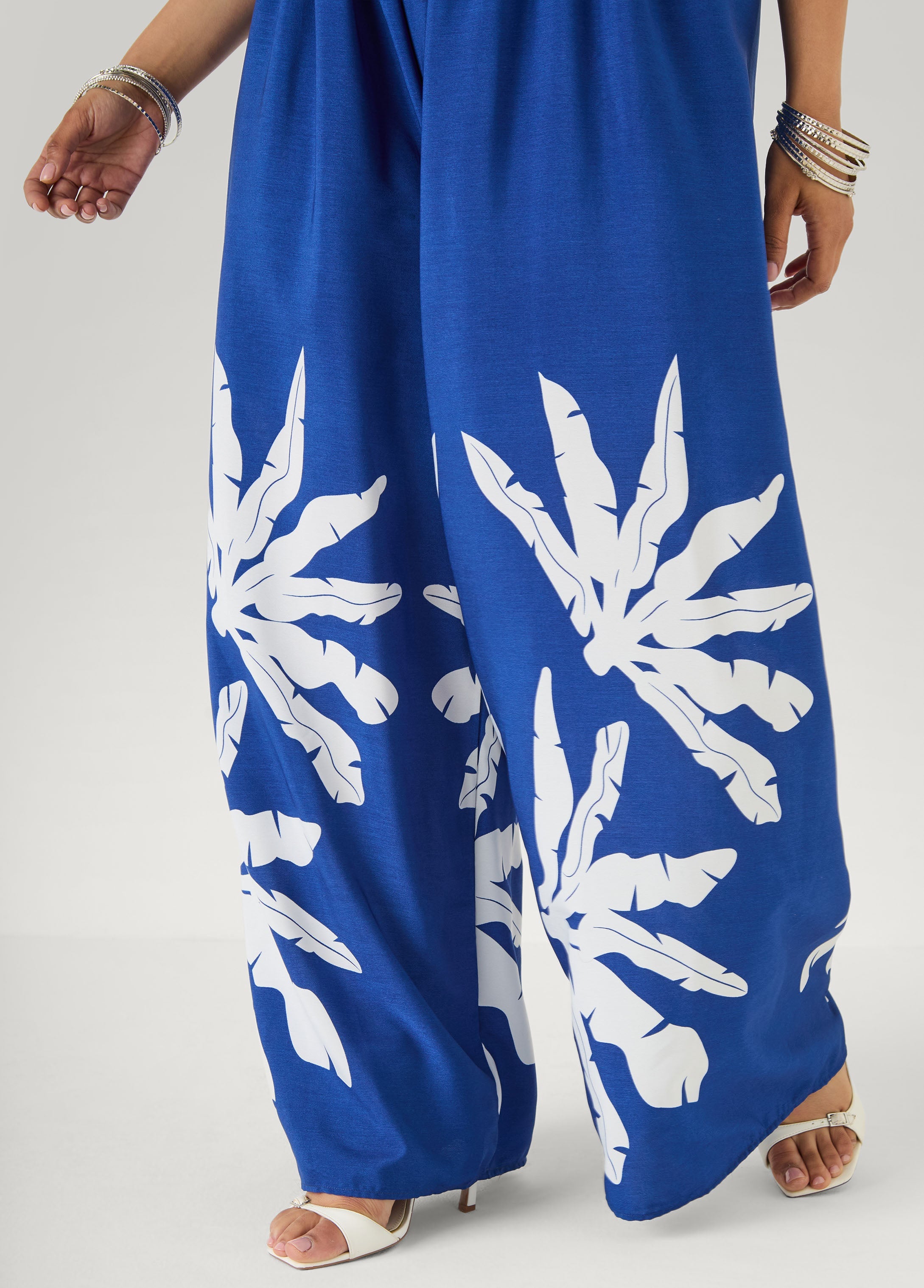 Strapless Leaf Print Jumpsuit Sodalite | Ashley Stewart