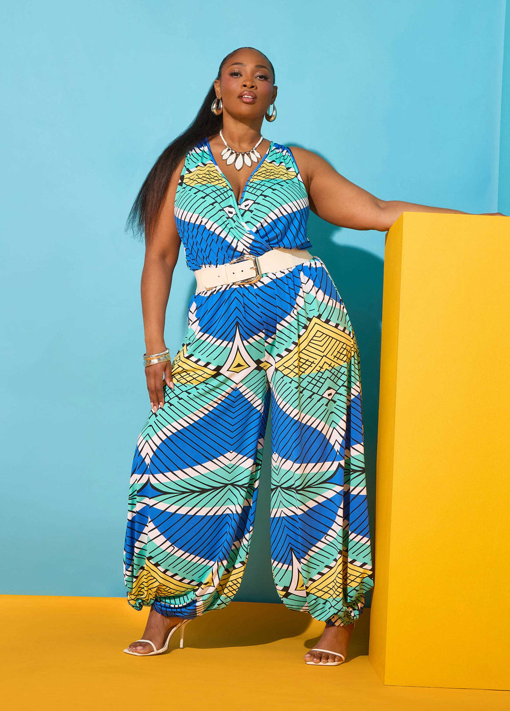 Printed Balloon Leg Jumpsuit Multi | Ashley Stewart